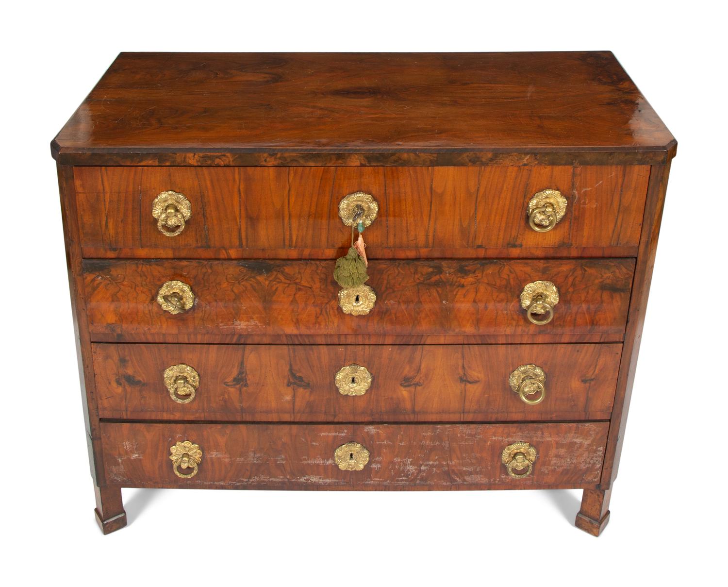 A Biedermeier Walnut Veneered and Grain-Painted Commode
