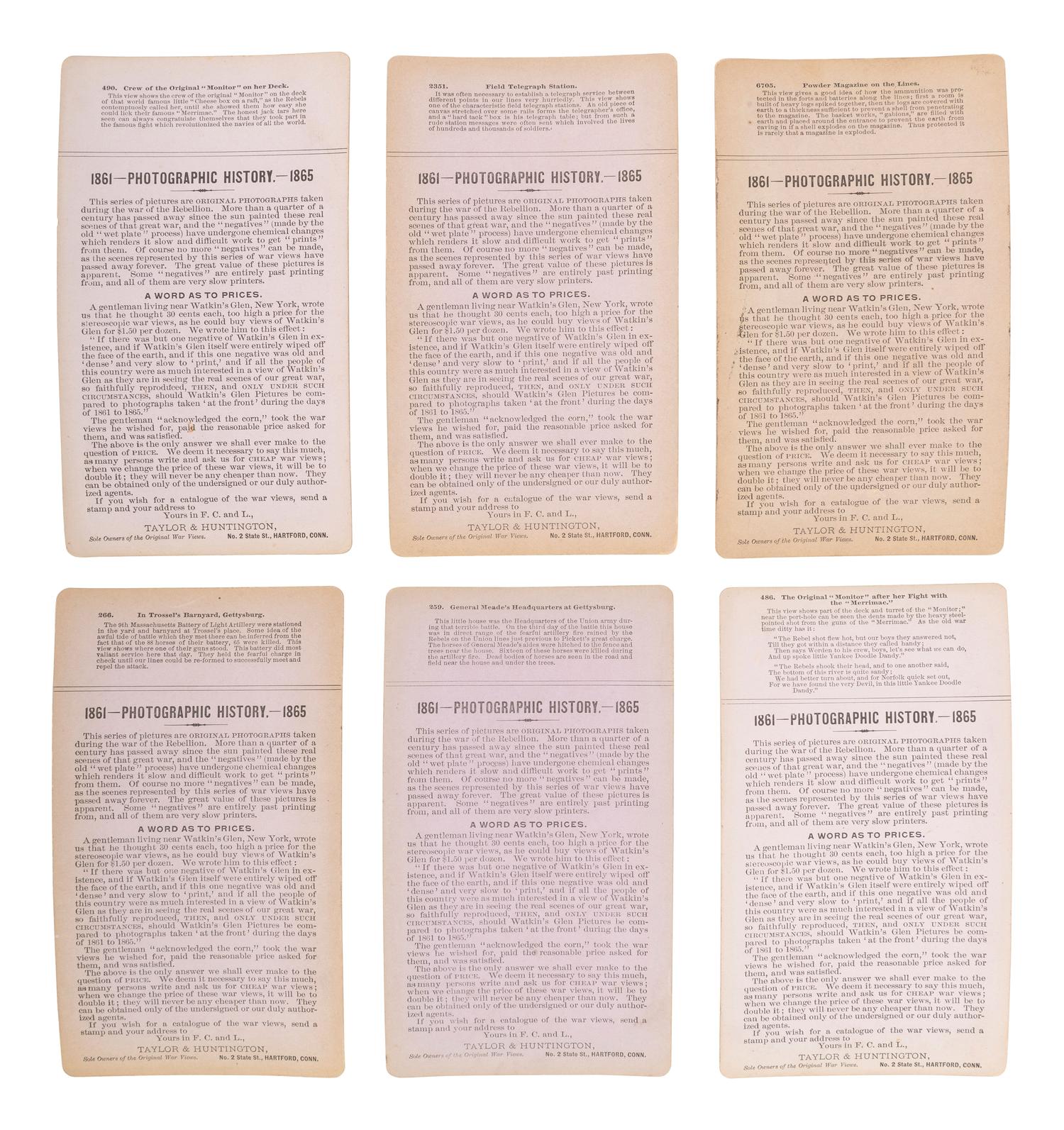 [CIVIL WAR]. A group of 23 stereoviews featuring significant locations and events throughout the war. Hartford, CT: Taylor & Huntington, ca 1890s.