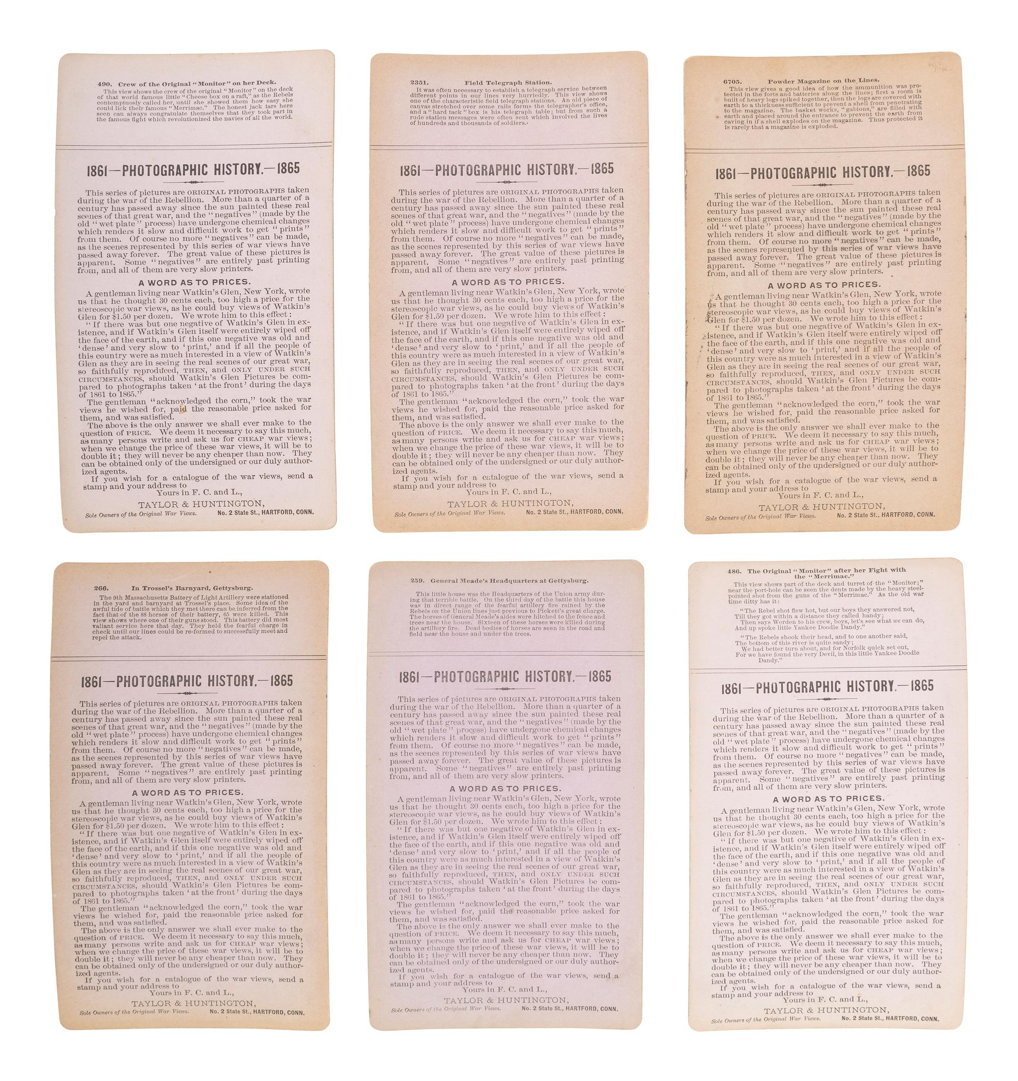 [CIVIL WAR]. A group of 23 stereoviews featuring significant locations and events throughout the war. Hartford, CT: Taylor & Huntington, ca 1890s.