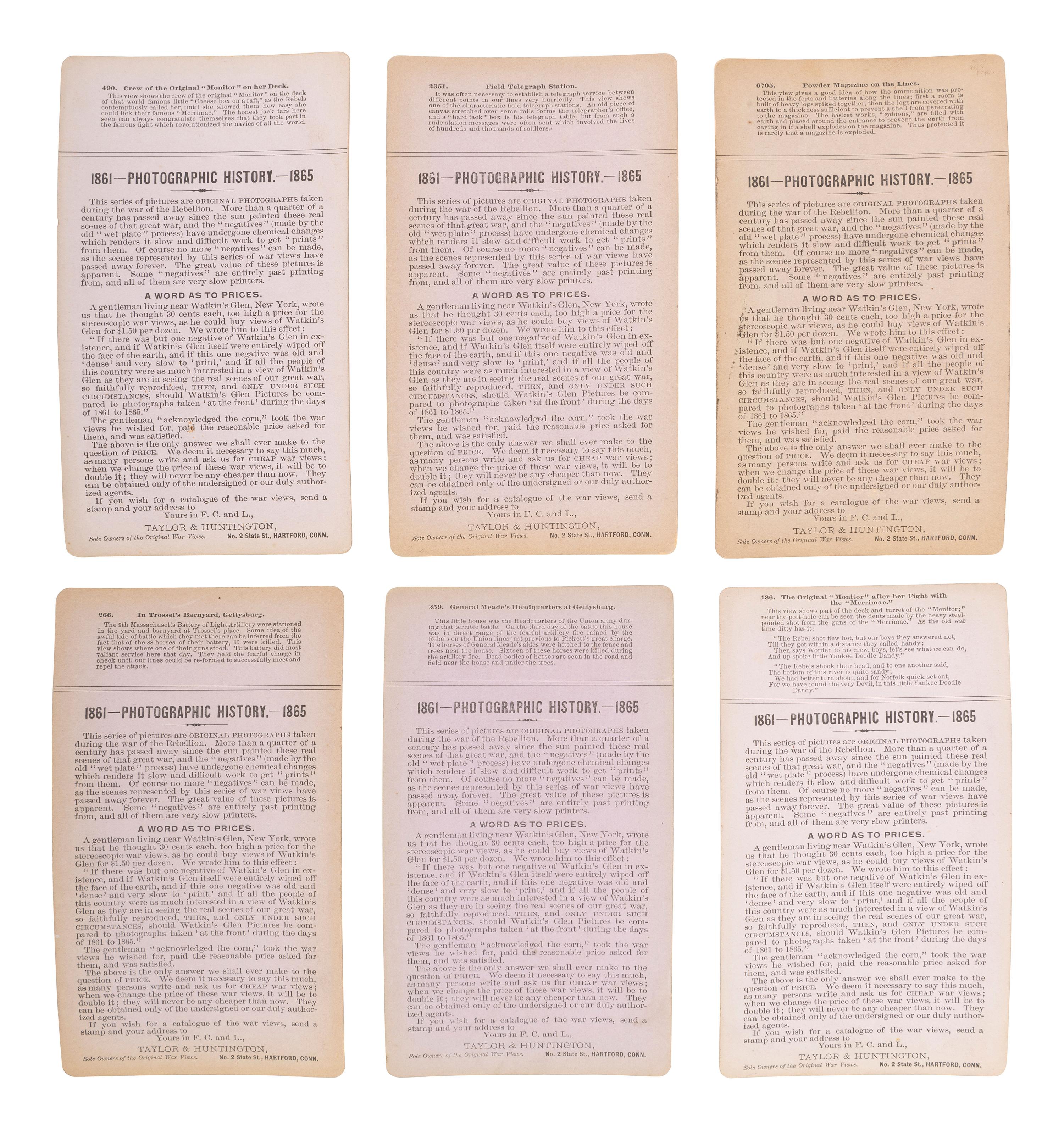 [CIVIL WAR]. A group of 23 stereoviews featuring significant locations and events throughout the war. Hartford, CT: Taylor & Huntington, ca 1890s.