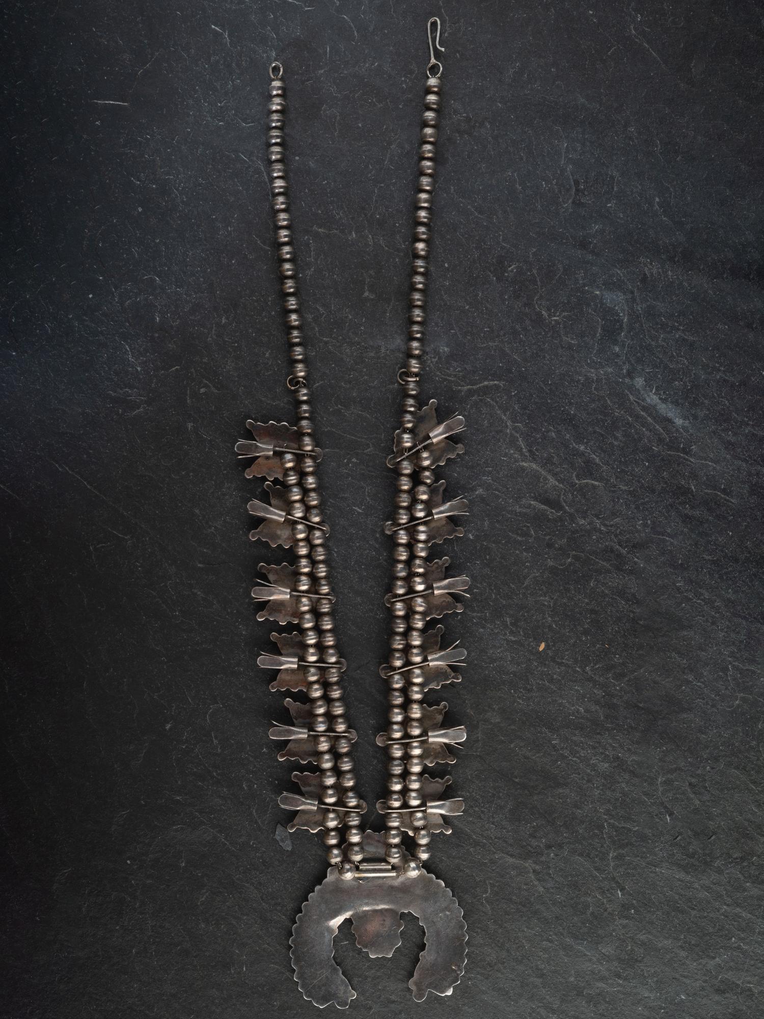 Zuni Silver and Petit Point Turquoise Squash Blossom Necklace