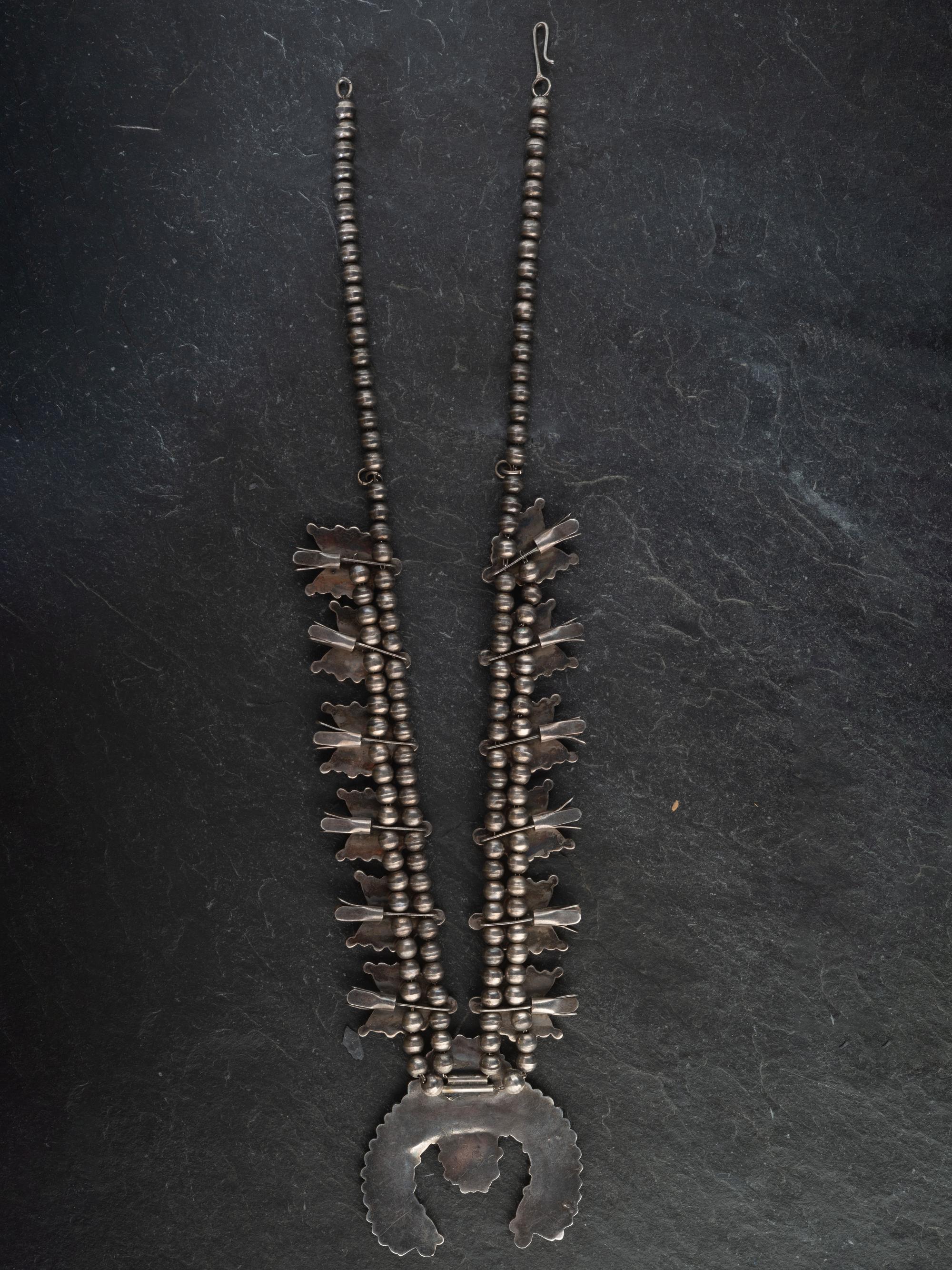 Zuni Silver and Petit Point Turquoise Squash Blossom Necklace