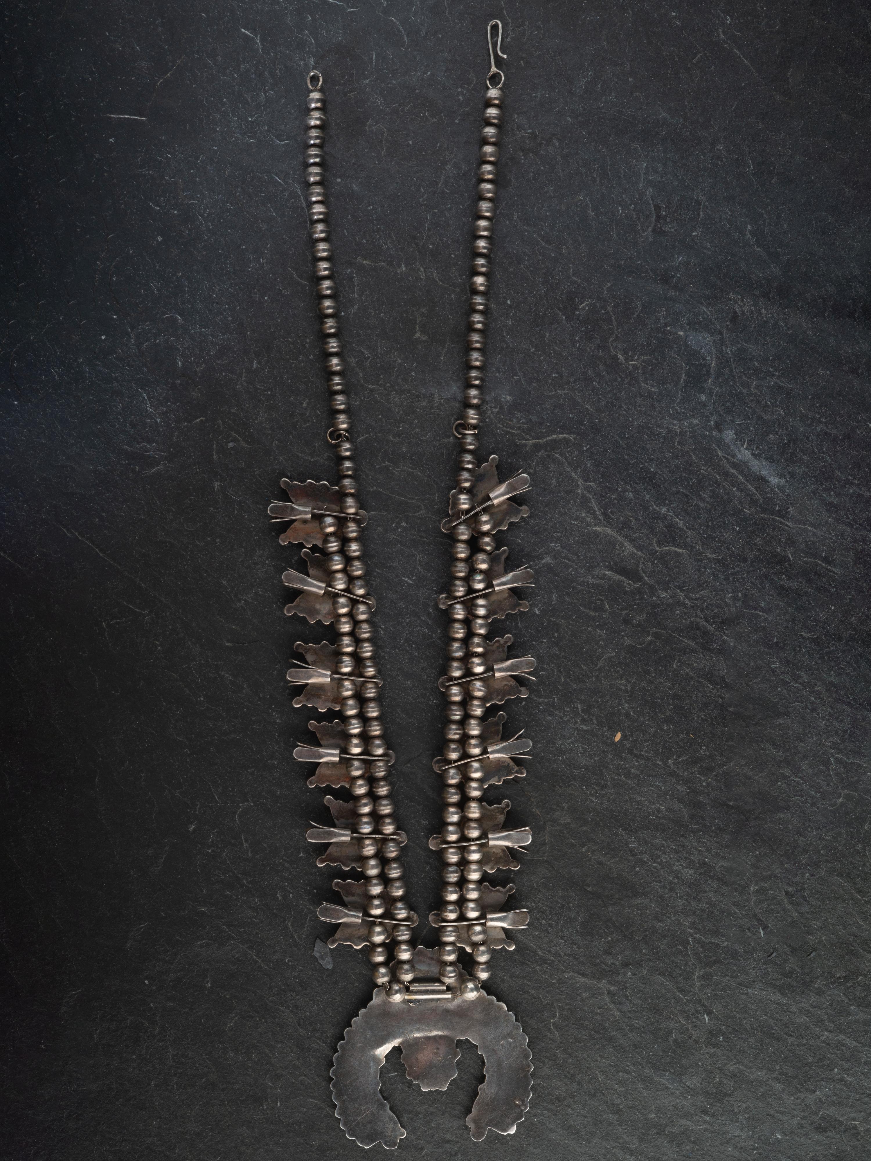 Zuni Silver and Petit Point Turquoise Squash Blossom Necklace
