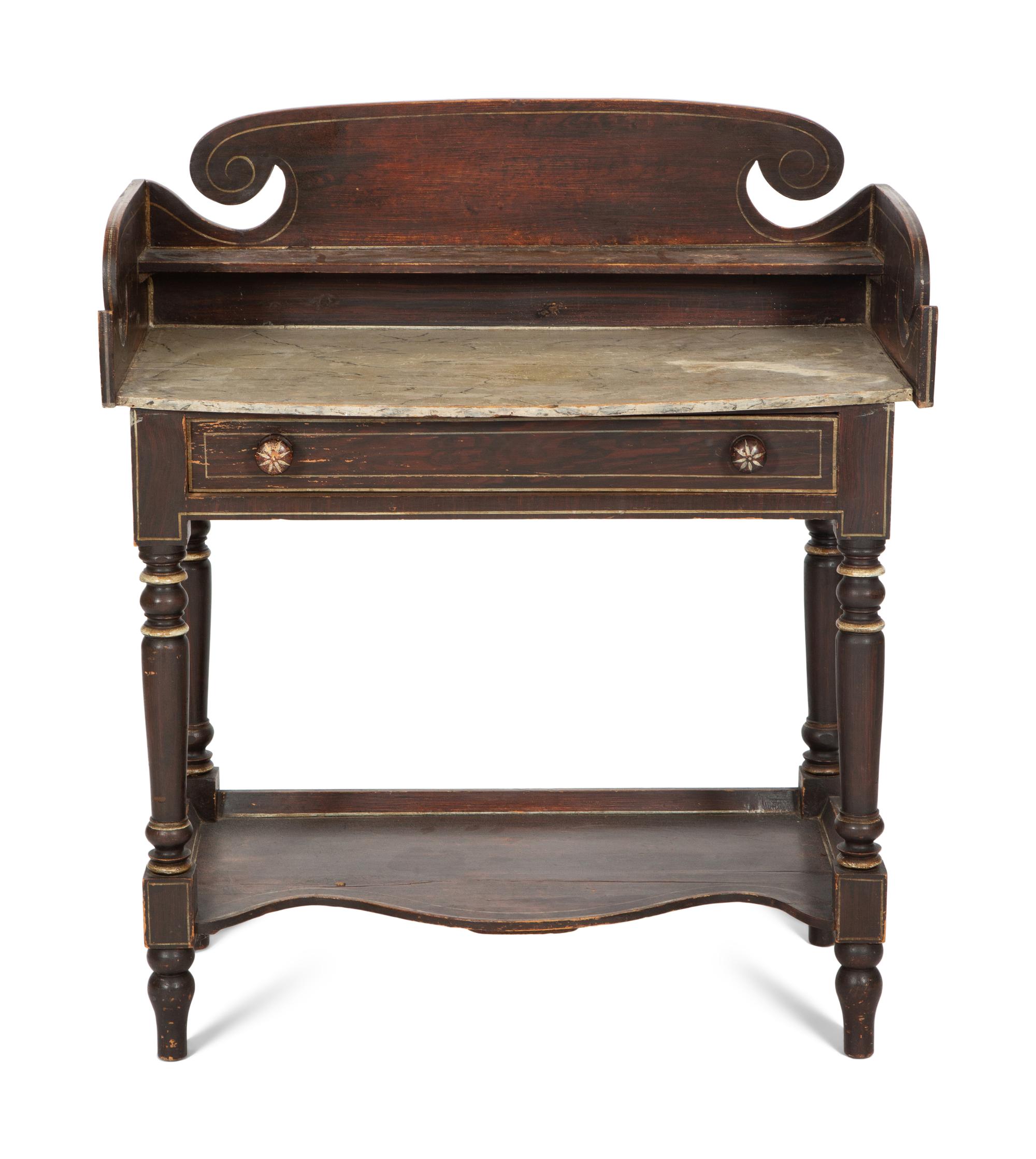 A Grain-Painted and Marbleized Dressing Table