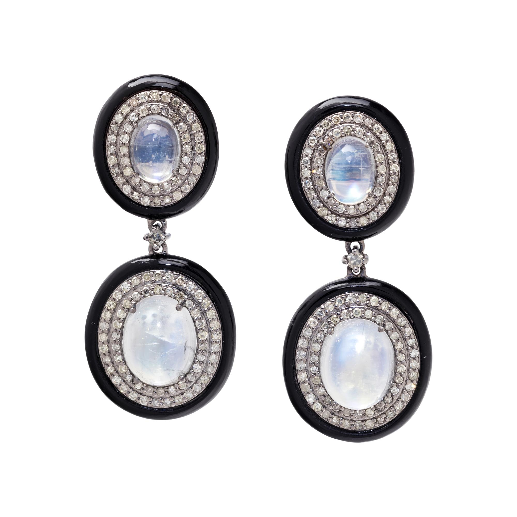 MOONSTONE AND DIAMOND EARRINGS