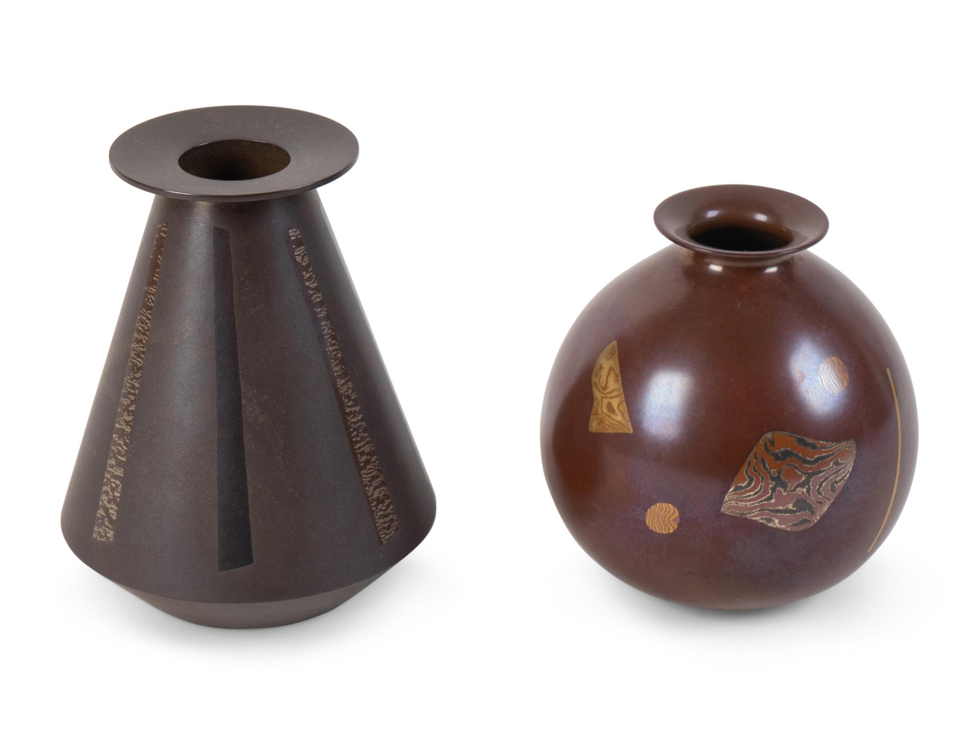 Two Contemporary Inlaid Bronze Vases — 20TH/21ST CENTURY