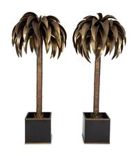 A Pair of Large Maison Jansen Brass Palm Tree Floor Lamps
