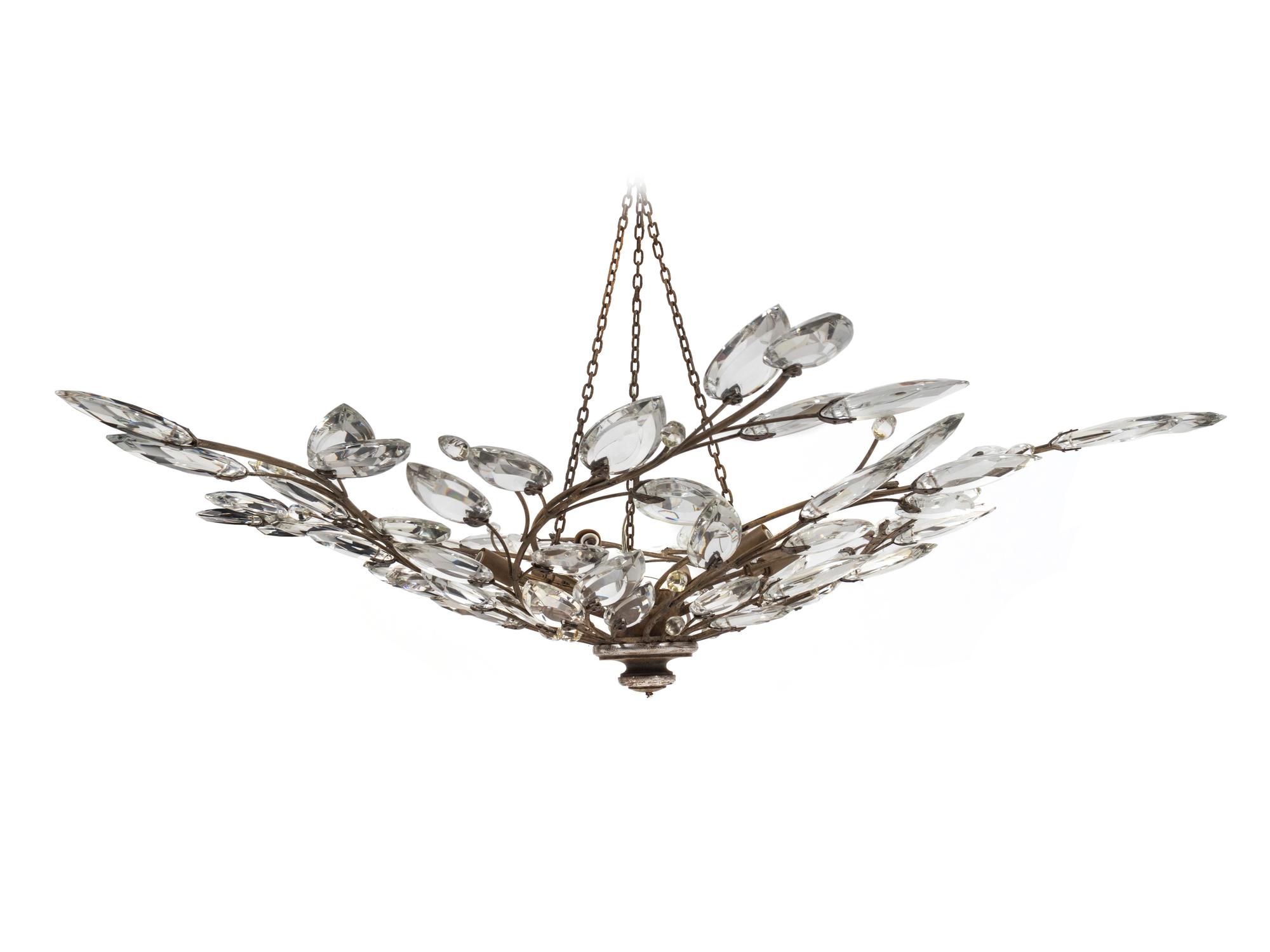 A Contemporary Foliate-Form Glass Mounted Metal Chandelier — 20TH CENTURY