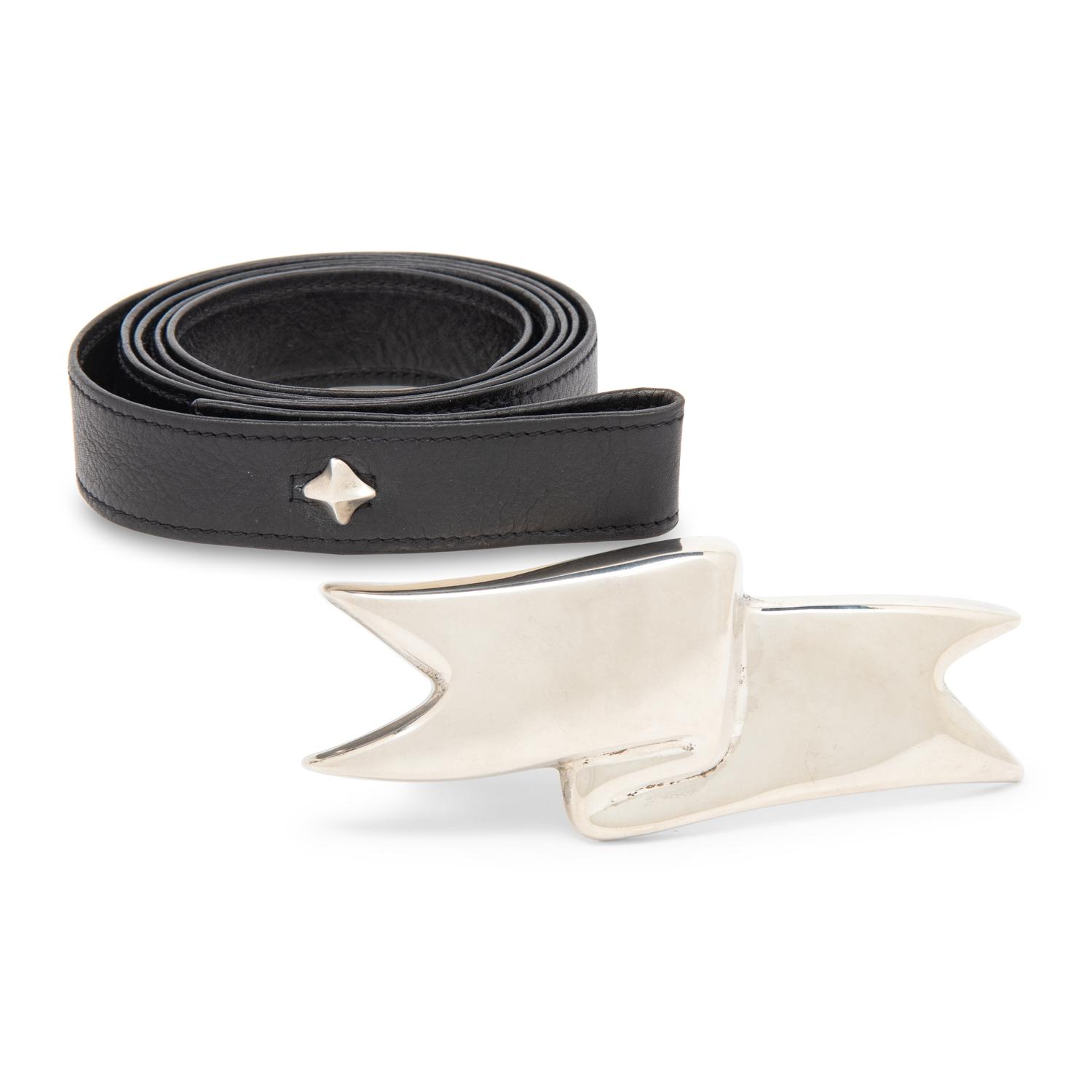 Angela Cummings, Tiffany & Co.; Silver 'Ribbon' Buckle & Black Leather Belt, 1984