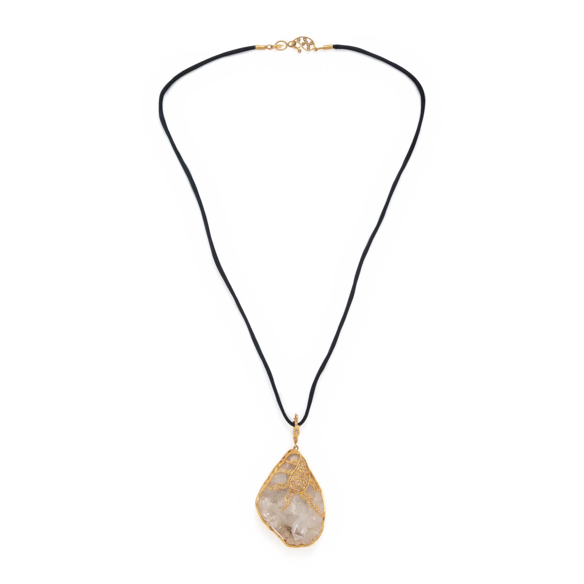 Coomi, Quartz Geode, Diamond, and Yellow Gold Necklace