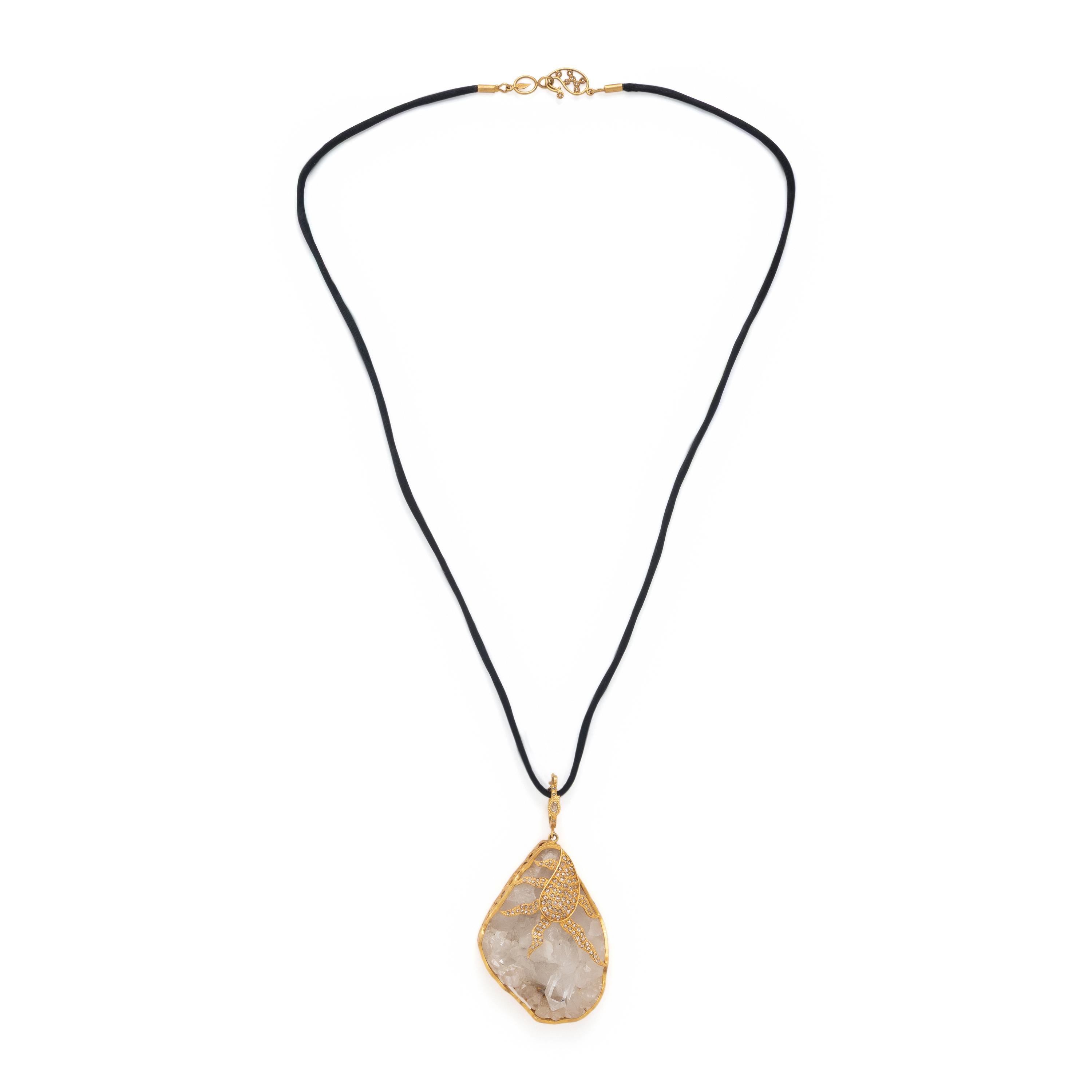 Coomi, Quartz Geode, Diamond, and Yellow Gold Necklace