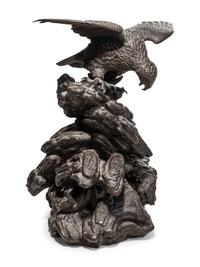 A Japanese Bronze Figural Group of a Hawk Hunting Monkeys