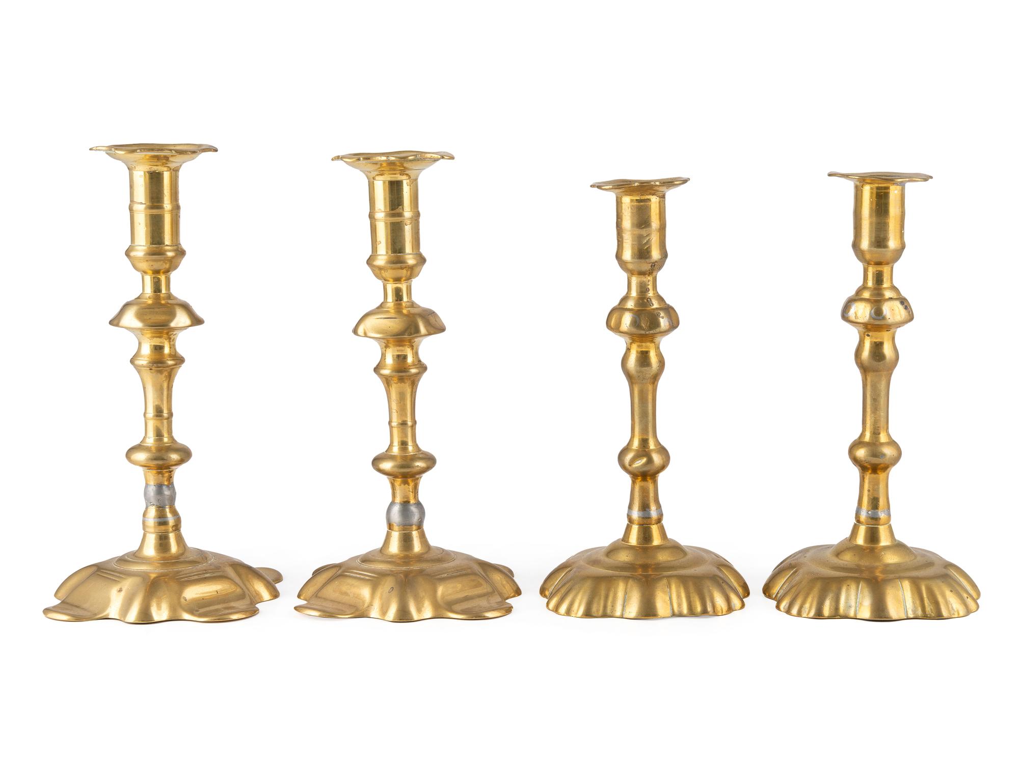 Two Pairs of English Brass Candlesticks
