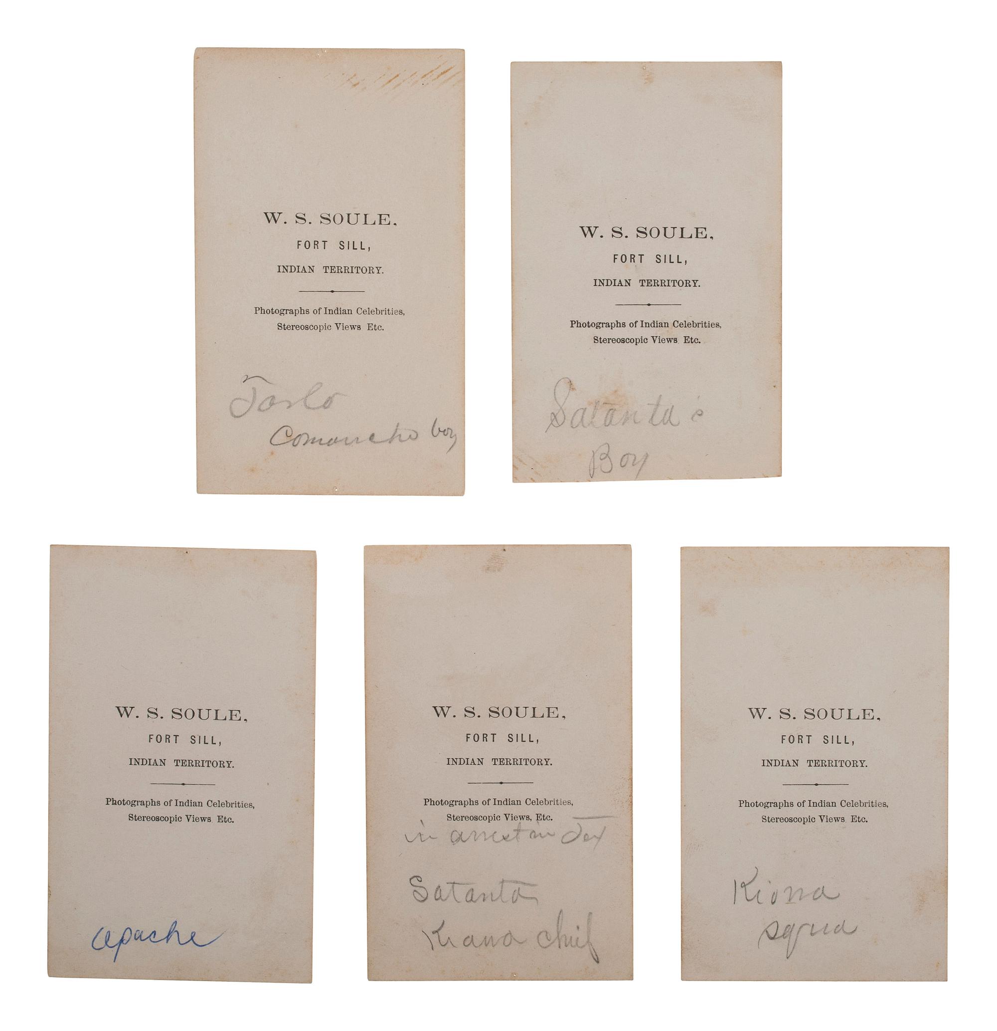 SOULE, William S. (1836-1908). A group of 5 CDVs of Kiowa subjects. Fort Sill, Indian Territory. Ca late 1860s.