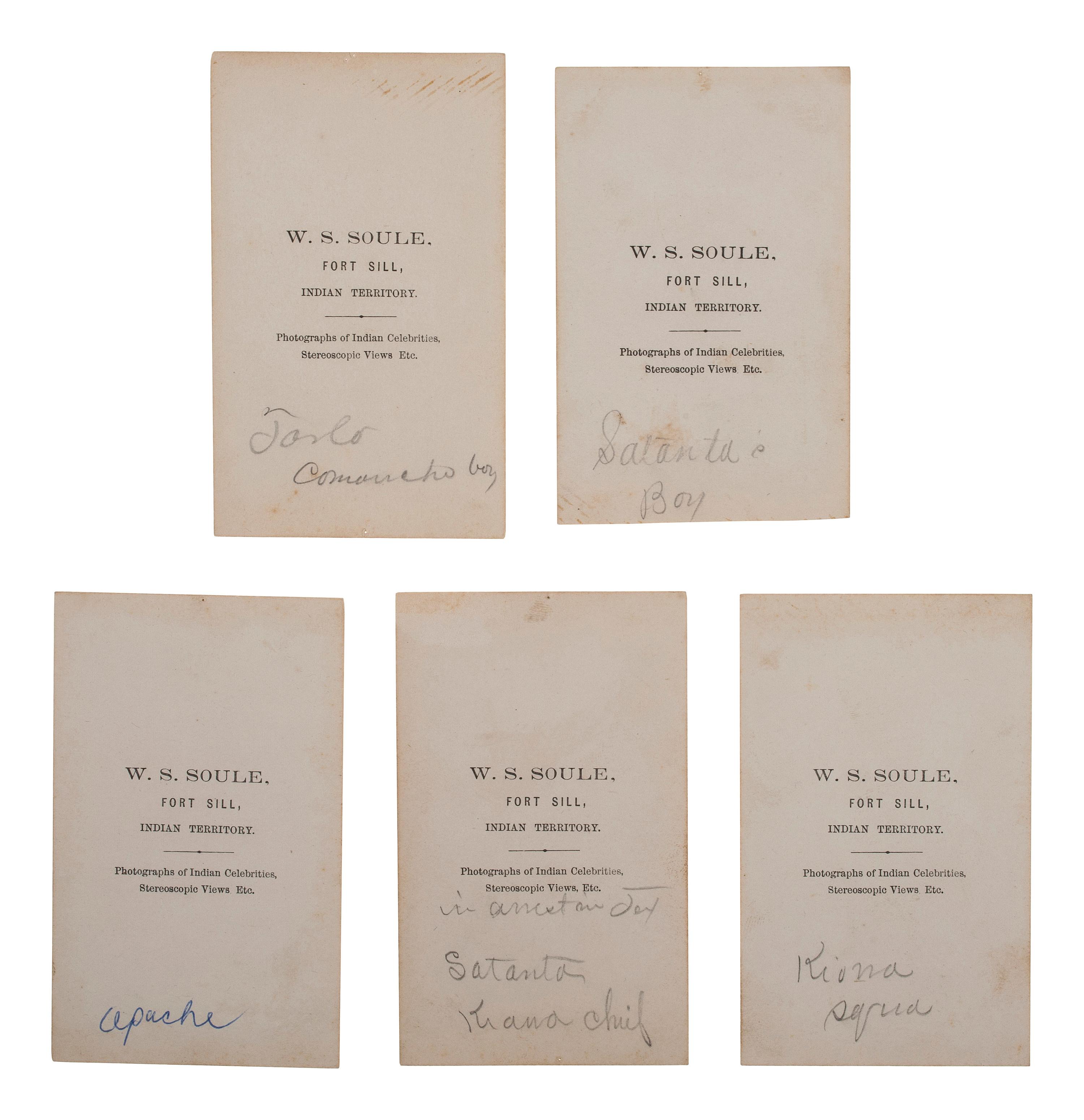 SOULE, William S. (1836-1908). A group of 5 CDVs of Kiowa subjects. Fort Sill, Indian Territory. Ca late 1860s.
