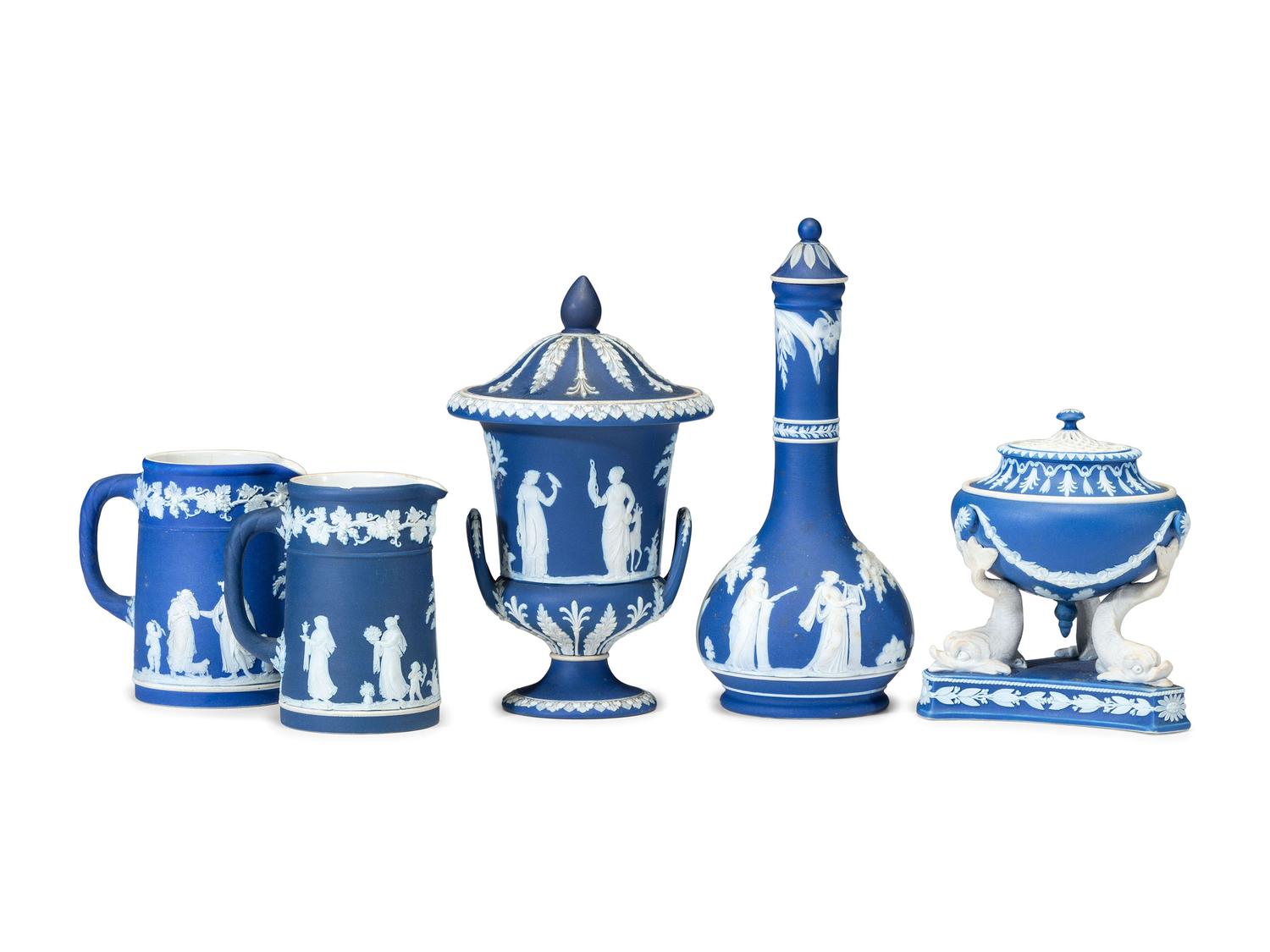 Five Wedgwood Blue Jasperware Articles