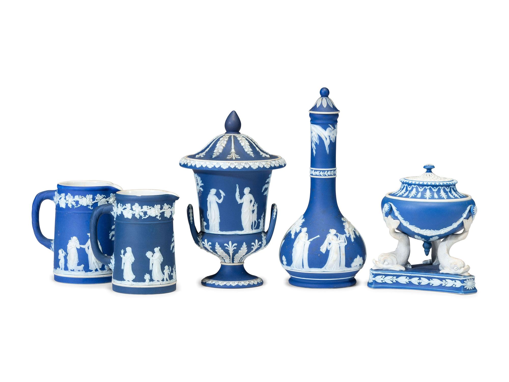 Five Wedgwood Blue Jasperware Articles