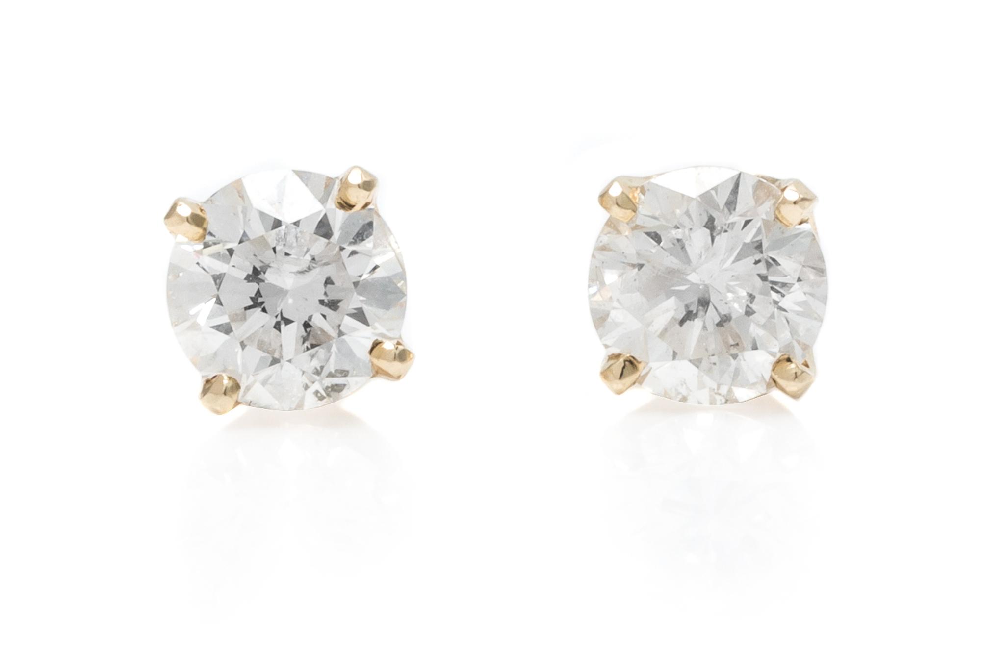 A Pair of Yellow Gold and Diamond Stud Earrings, 1.80 dwts.