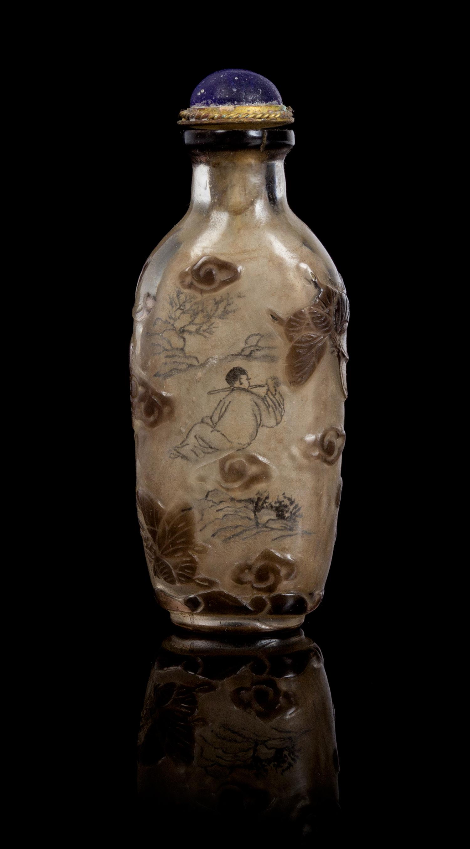An Inside Painted Glass Snuff Bottle Height 3 3/8 inches.