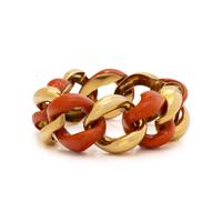 SEAMAN SCHEPPS, VINTAGE, 'CLASSIC LINK' YELLOW GOLD AND CORAL BRACELET