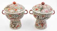 A Pair of Wucai Porcelain Covered Vessels Height 13 1/2 inches.