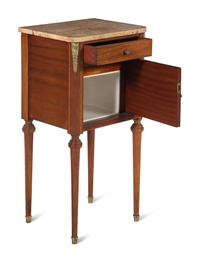 A Louis XVI Style Mahogany Marble-Top Side Cabinet