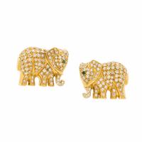 Diamond and Yellow Gold Elephant Earrings