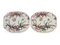 A Pair of Chinese Export Tobacco Leaf Porcelain Platters