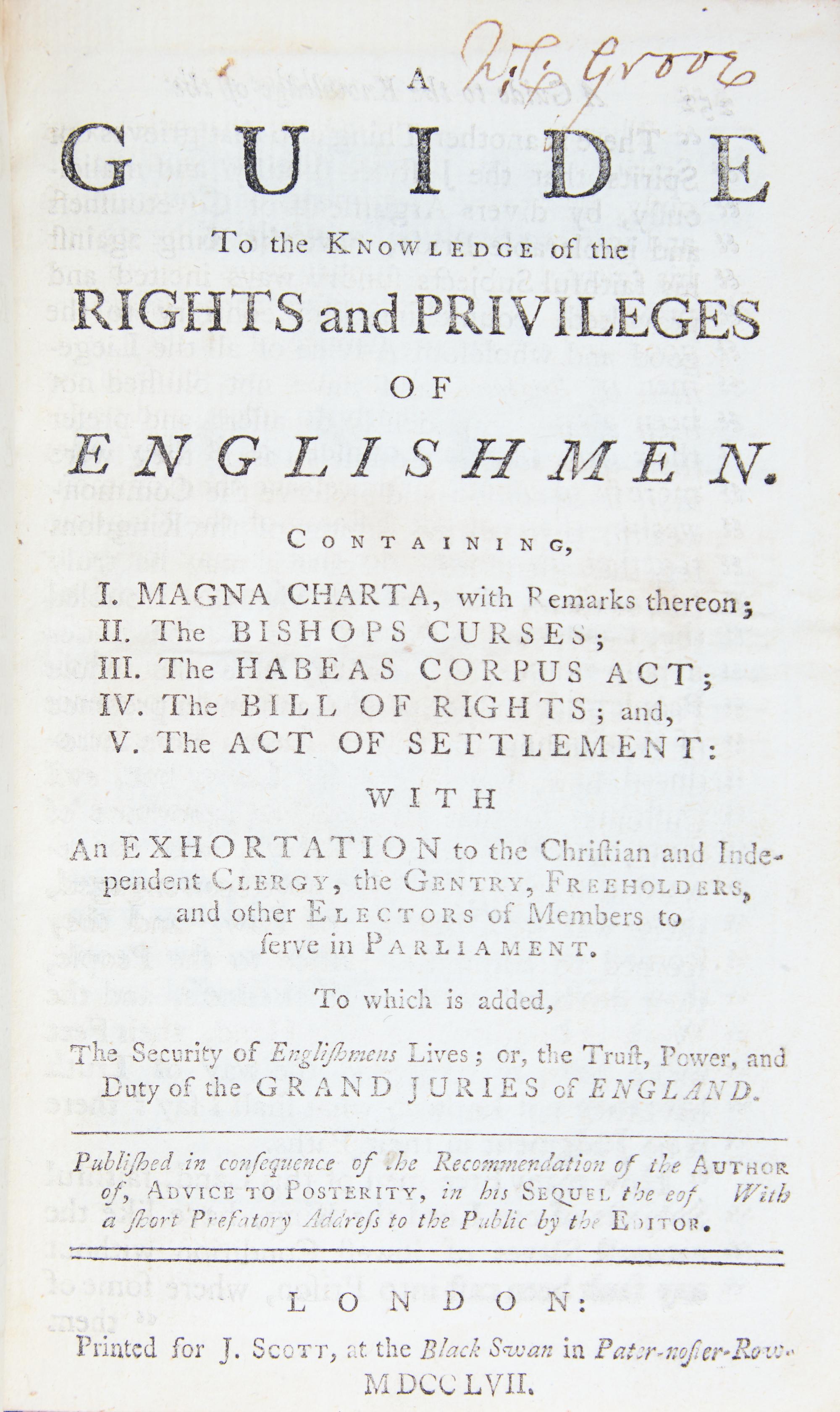 [Law] (Somers, John) A Guide To the Knowledge of the Rights and Privileges of Englishmen...