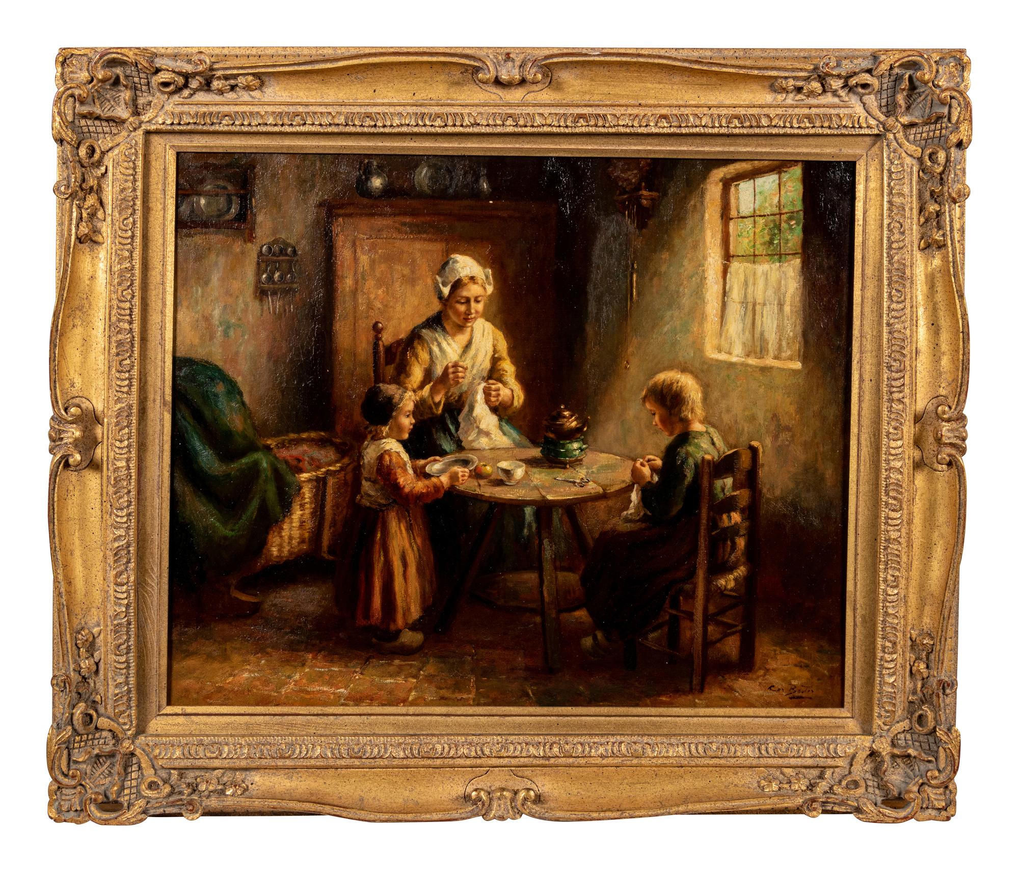 Interior Scene with Mother and Two Children