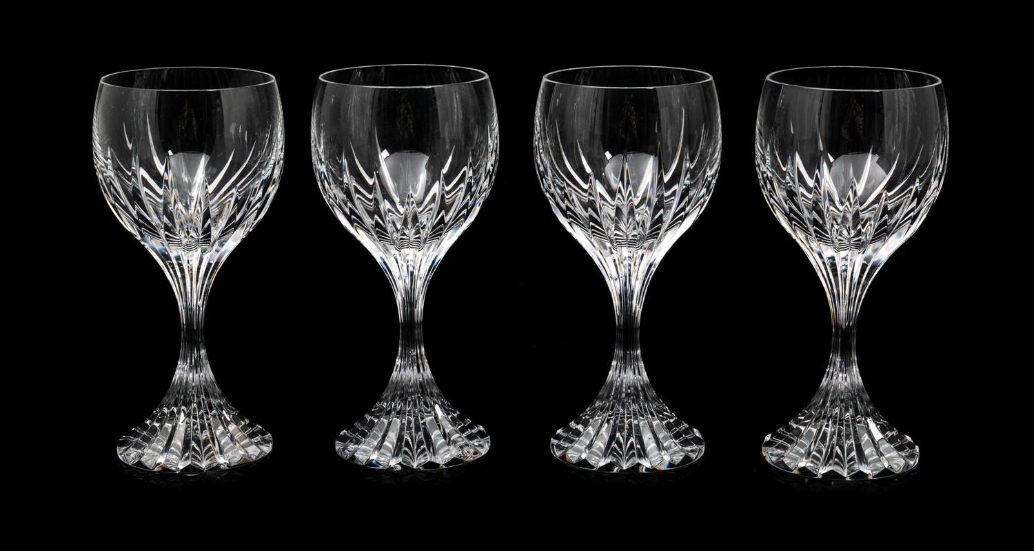 A Set of Twelve Baccarat Wine Glasses Height 7 inches.
