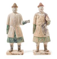 Two Painted Pottery Male Figures — MING DYNASTY