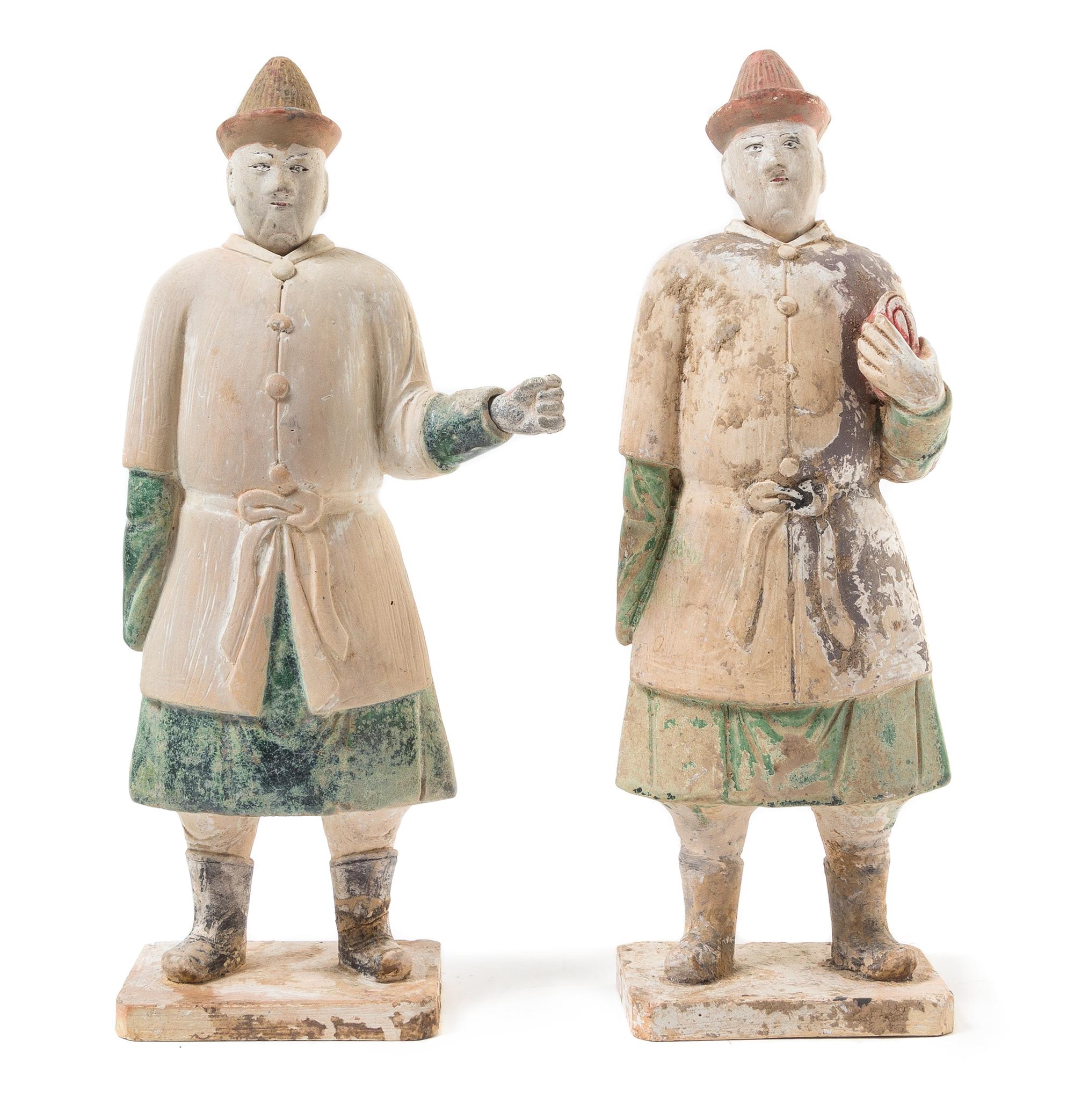 Two Painted Pottery Male Figures — MING DYNASTY