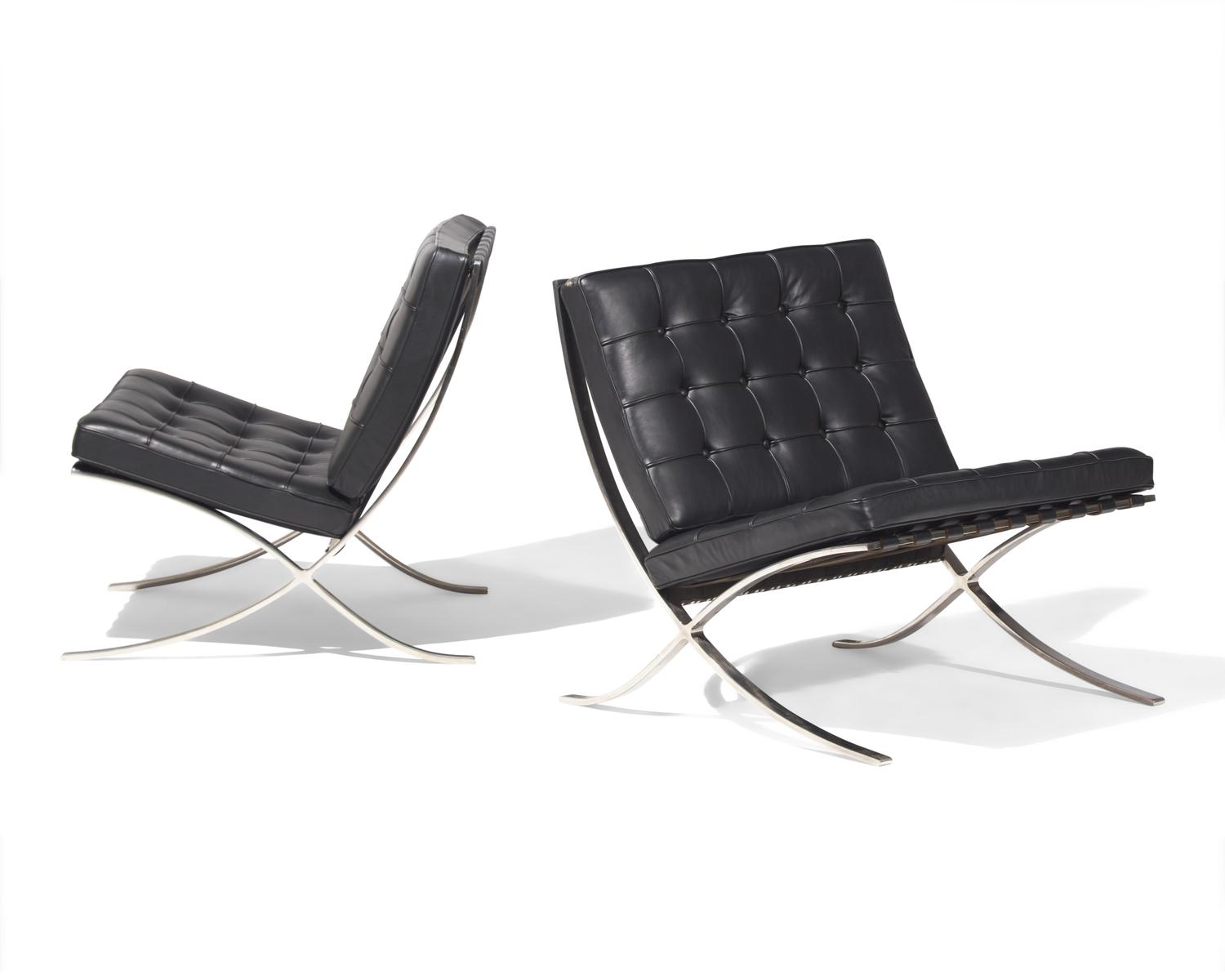 Pair of Barcelona-Style Chairs and Ottomans