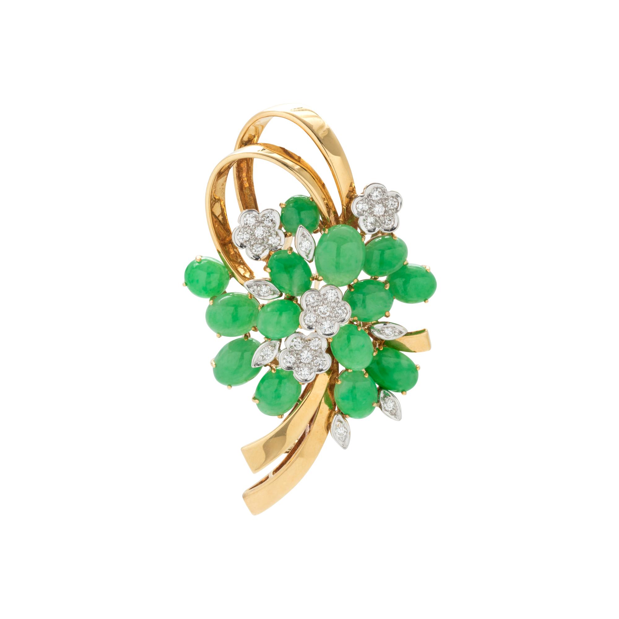 JADEITE AND DIAMOND FLOWER BOUQUET BROOCH