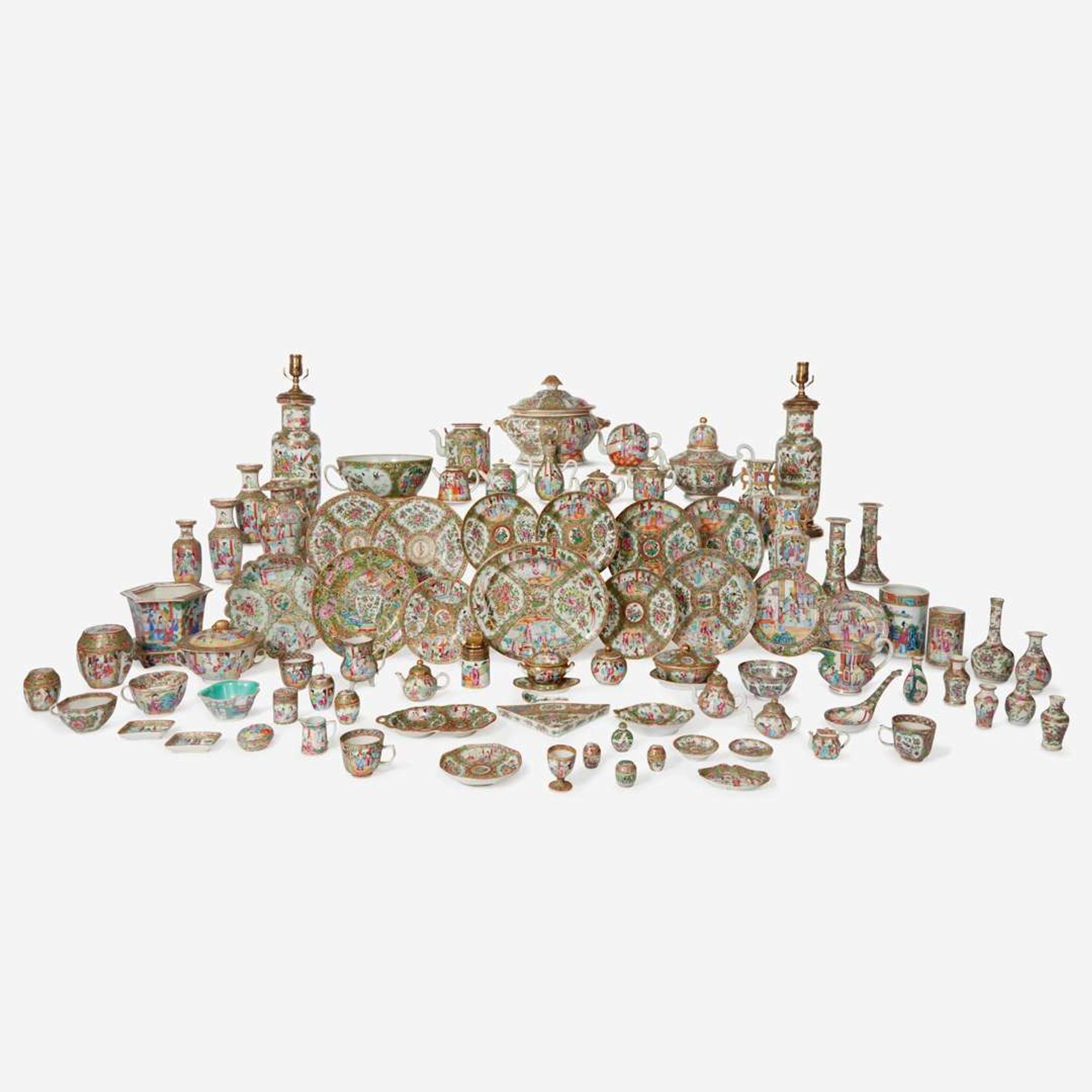 An extensive collection of eighty-six Chinese Export Rose Medallion and Rose Mandarin porcelain tablewares 19th / 20th century