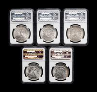 Five Morgan: Lincoln Highway Hoard $1 Coins (NGC MS64)