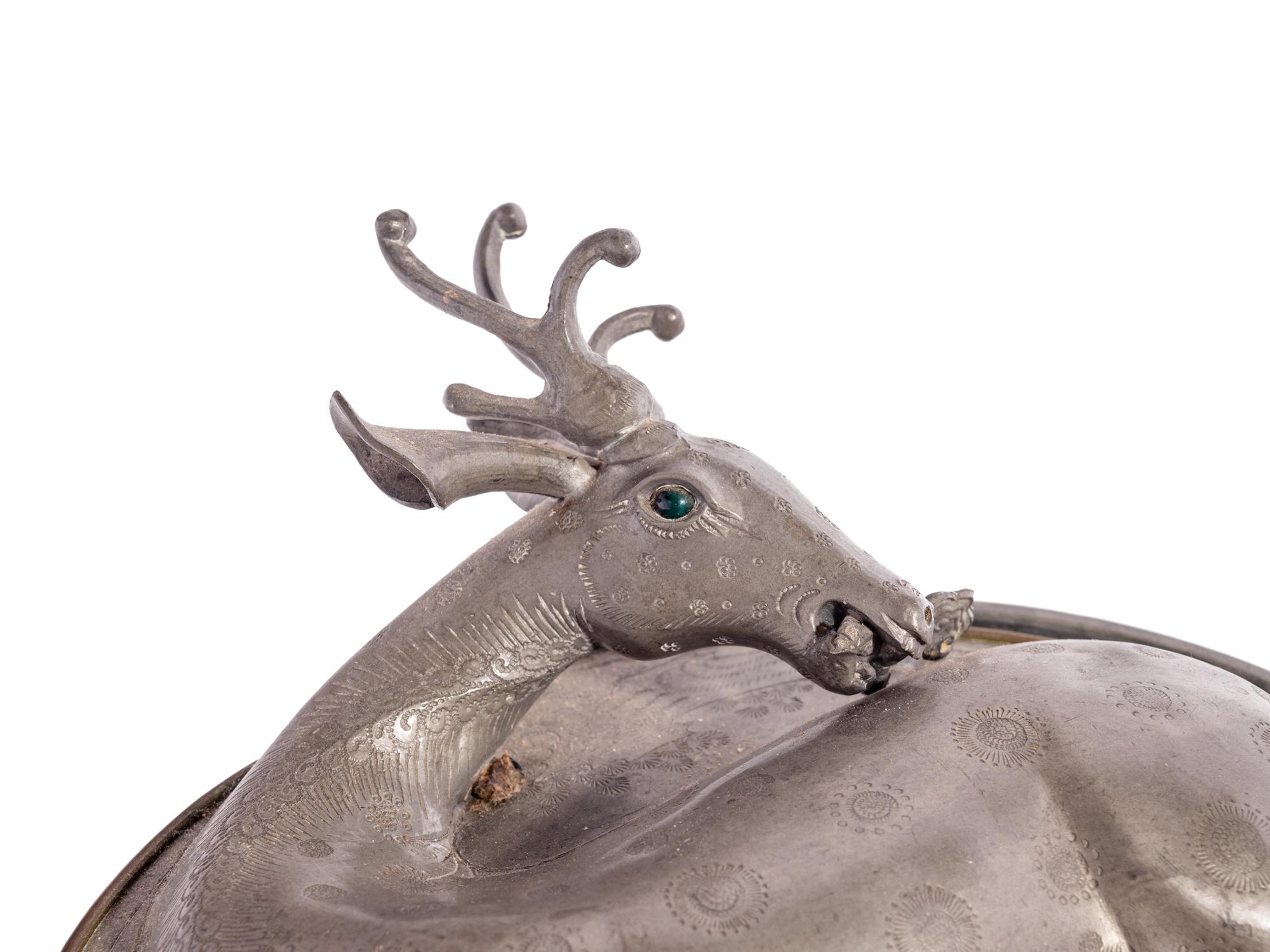 A Chinese Export Pewter 'Deer' Box and Cover