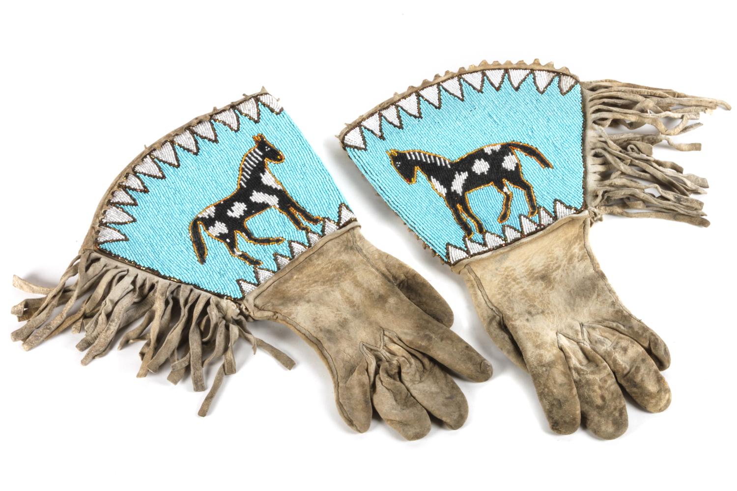 Pair of Plateau Area Beaded Gauntlets Length 15 x width 7 inches — Early 20th Century