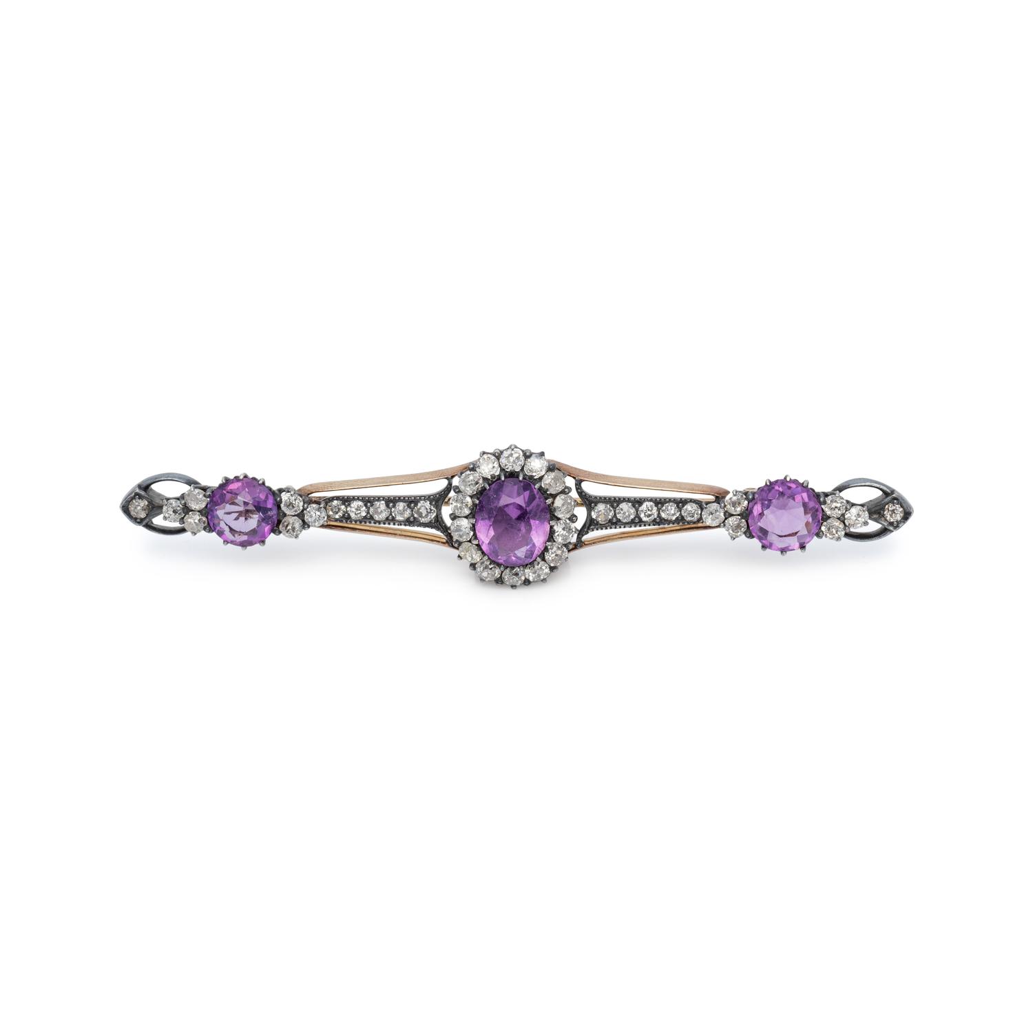 ANTIQUE, AMETHYST AND DIAMOND BROOCH