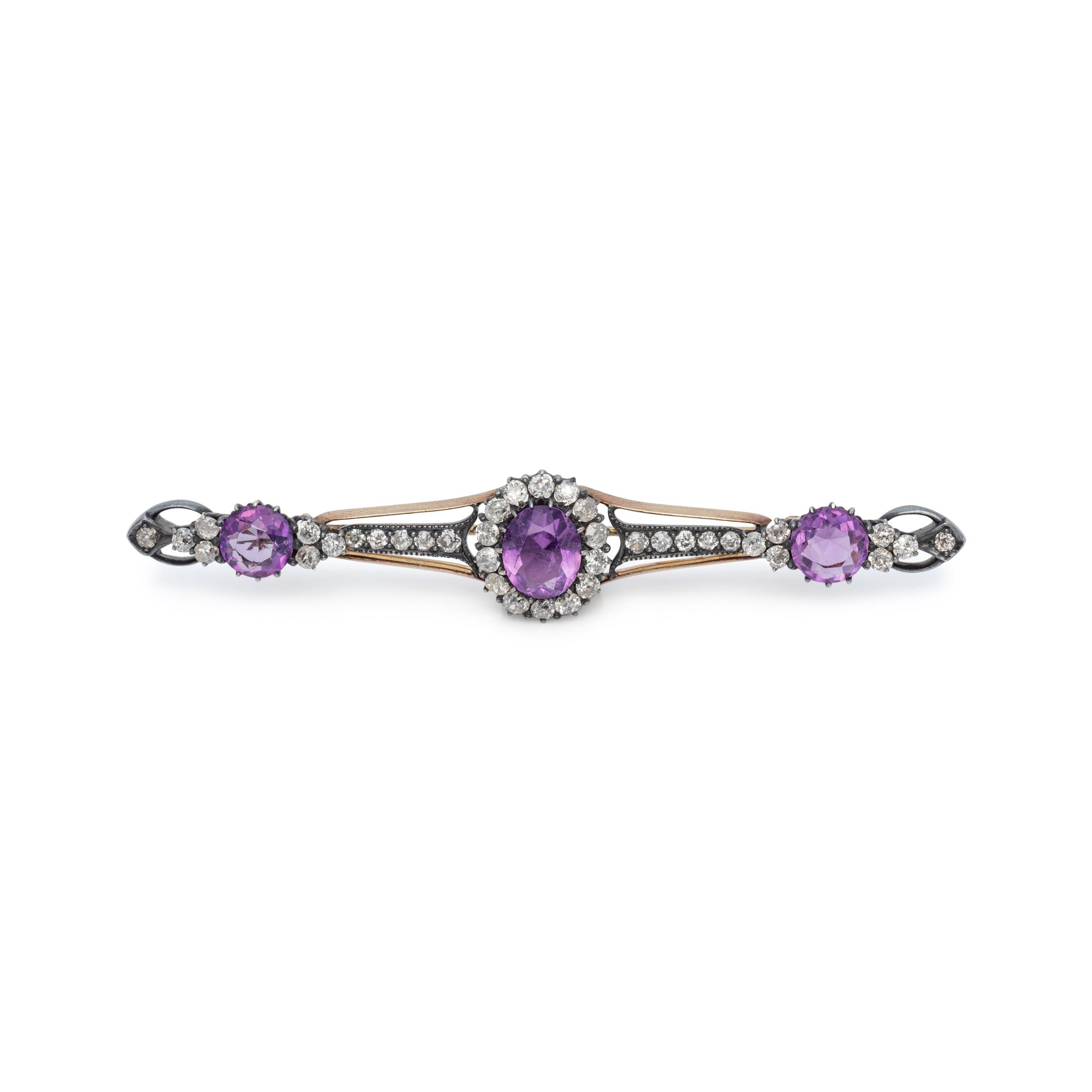 ANTIQUE, AMETHYST AND DIAMOND BROOCH