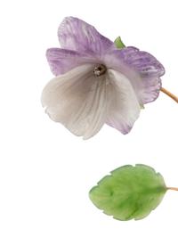 A Diamond-Mounted Carved Rock Crystal, Nephrite, Amethyst and 18-Karat Gold Pansy Flower Study