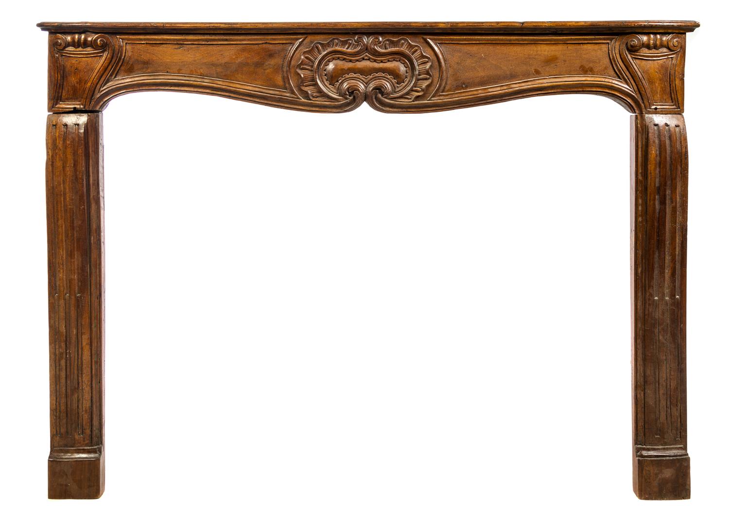 A French Walnut Mantel Height 52 x width 72 x depth 8 1/2 inches. — LATE 18TH CENTURY
