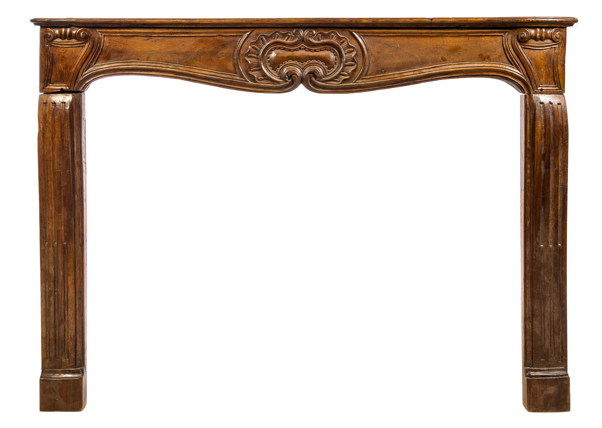 A French Walnut Mantel Height 52 x width 72 x depth 8 1/2 inches. — LATE 18TH CENTURY