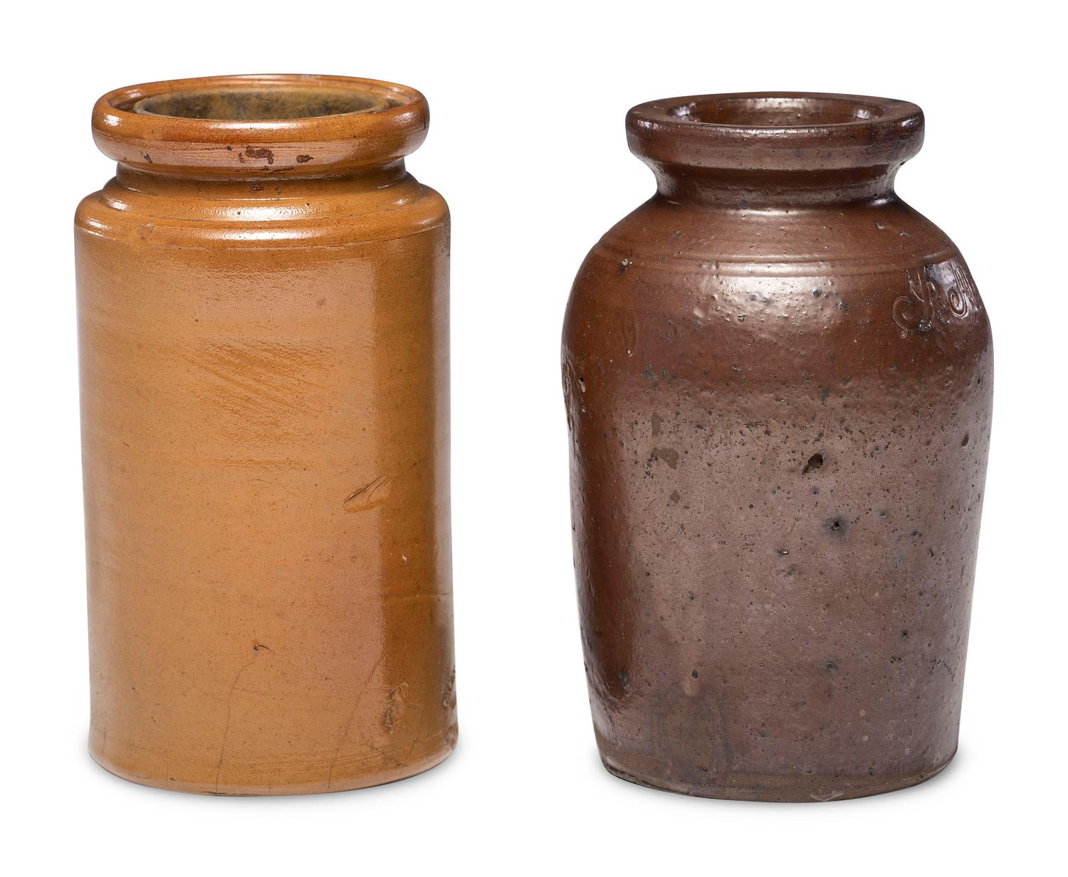 Two Stoneware Canning or Preserves Jars