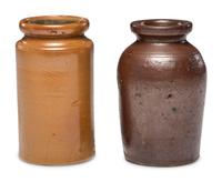 Two Stoneware Canning or Preserves Jars