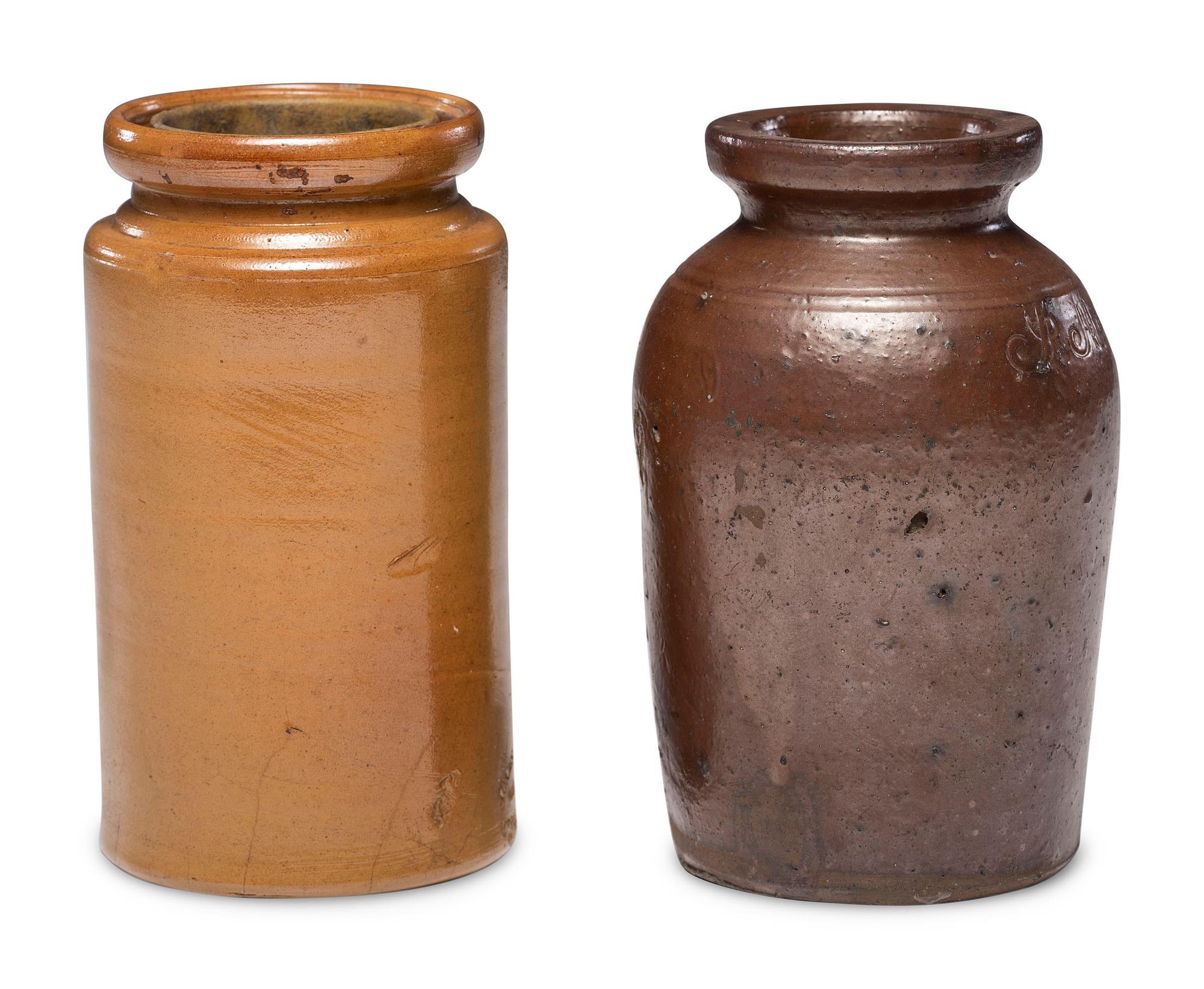 Two Stoneware Canning or Preserves Jars