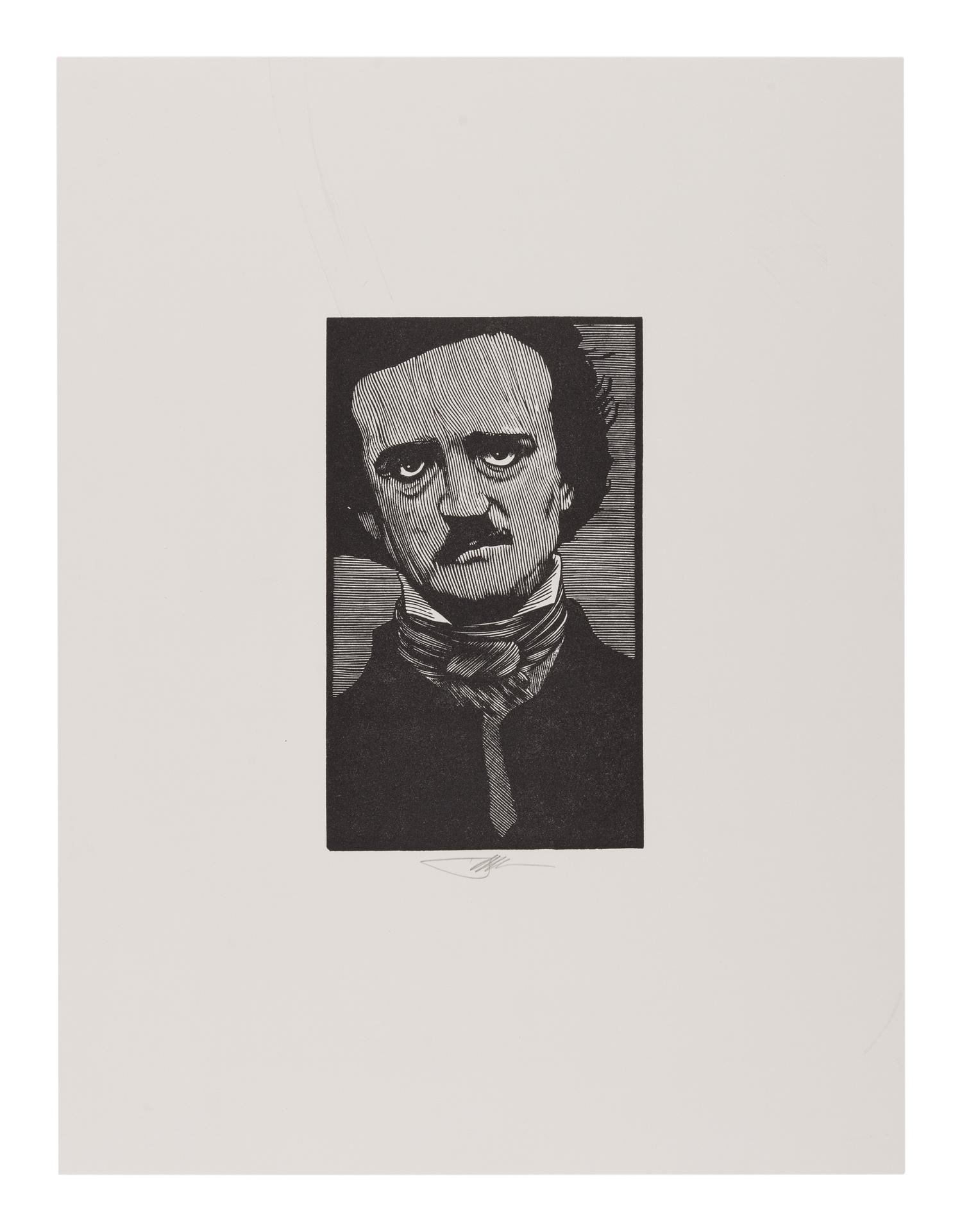 [PORTRAITS—AUTHORS]. Group of 27 wood-engraved portraits of authors (including duplicates and proof variants) from various works or suites by Barry Moser, various sizes and papers, EACH SIGNED BY MOSER in pencil. Includes: Dante, Poe, Twain, Lewis Carroll, Stoker, Wilde, Melville, Baum, Mary Shelley, Stevenson and many others.