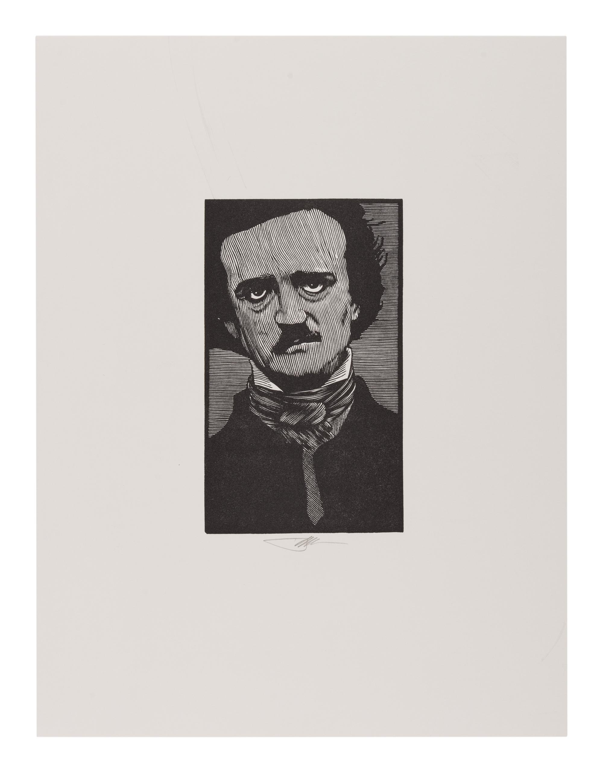 [PORTRAITS—AUTHORS]. Group of 27 wood-engraved portraits of authors (including duplicates and proof variants) from various works or suites by Barry Moser, various sizes and papers, EACH SIGNED BY MOSER in pencil. Includes: Dante, Poe, Twain, Lewis Carroll, Stoker, Wilde, Melville, Baum, Mary Shelley, Stevenson and many others.