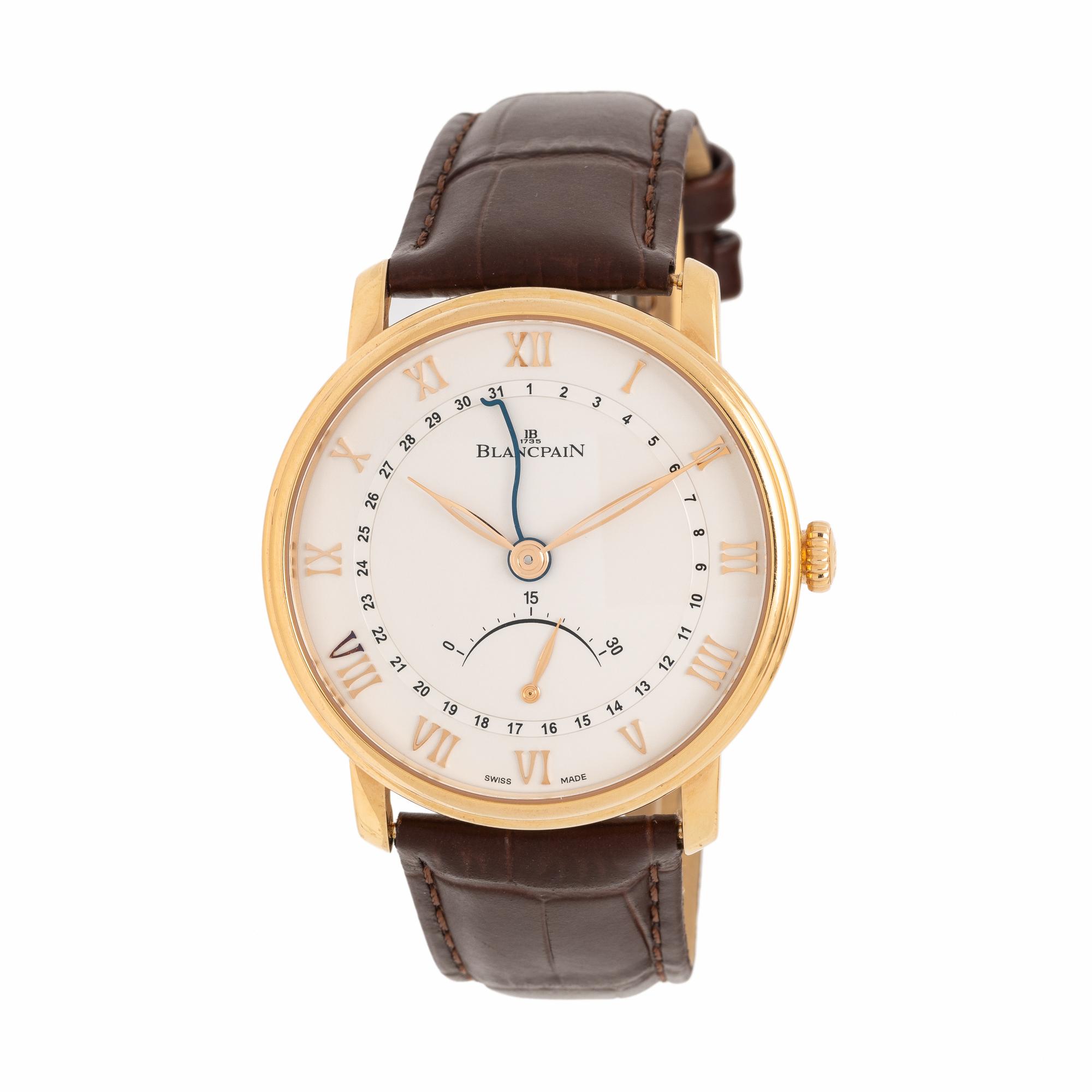 Blancpain, Ref. 6653Q 18K Rose Gold 'Villeret' Power Reserve Calendar Watch with Serpentine Date Hand